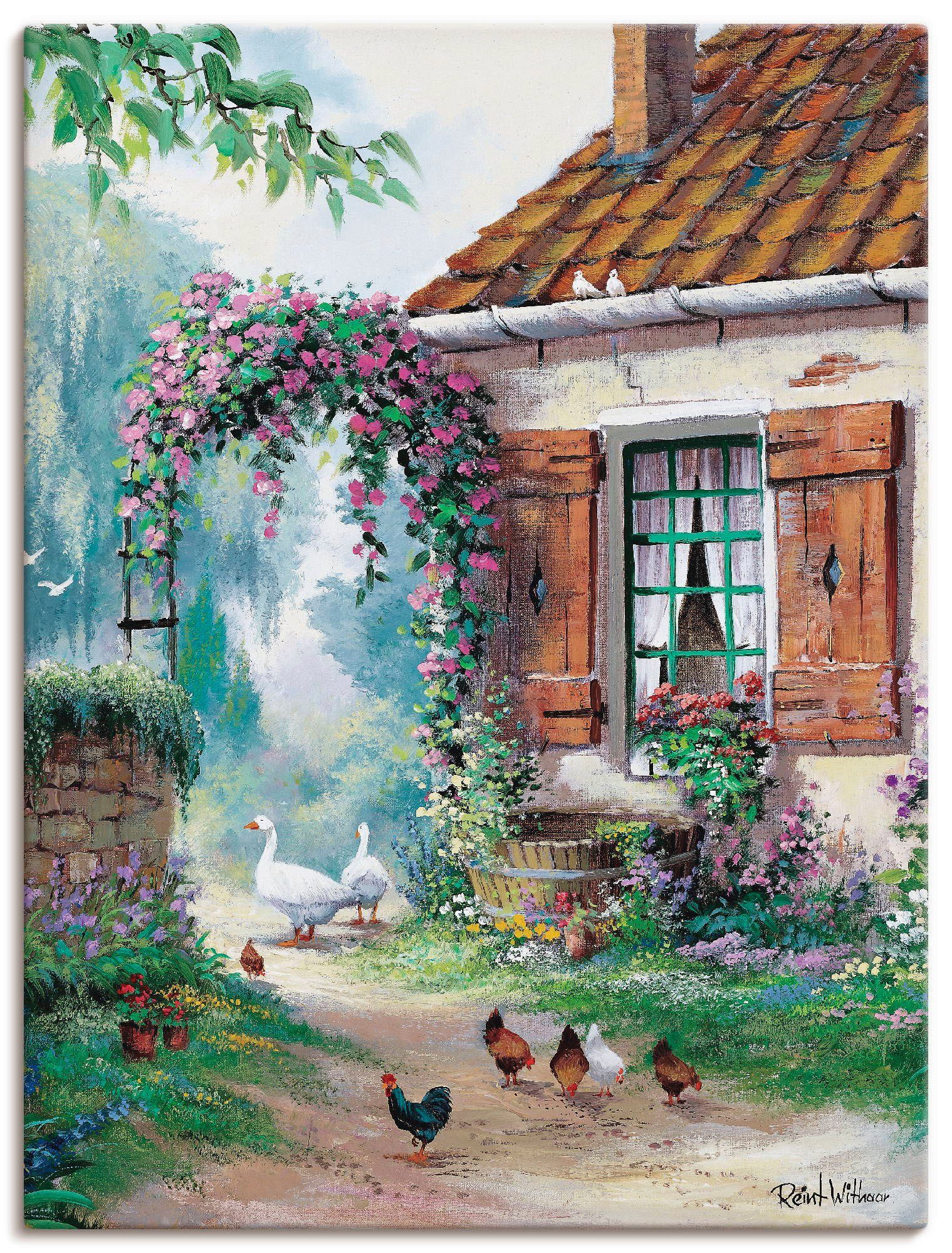 Artland Leinwandbild Der Bauernhof, Garten (1 St), auf Holzrahmen gespannt