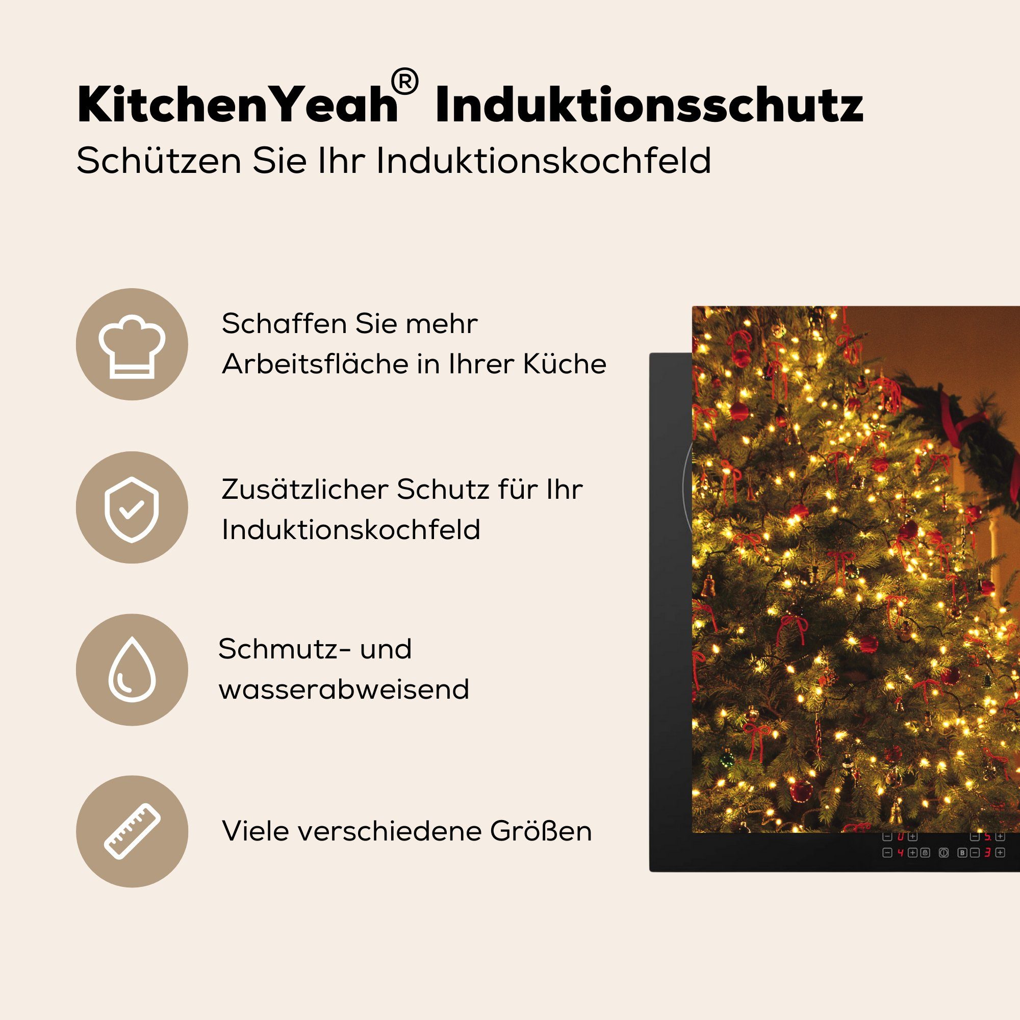 78x78 Weihnachten für Weihnachtsschmuck, küche cm, Weihnachtsbaum - MuchoWow Herdblende-/Abdeckplatte Arbeitsplatte Ceranfeldabdeckung, (1 Vinyl, tlg), -