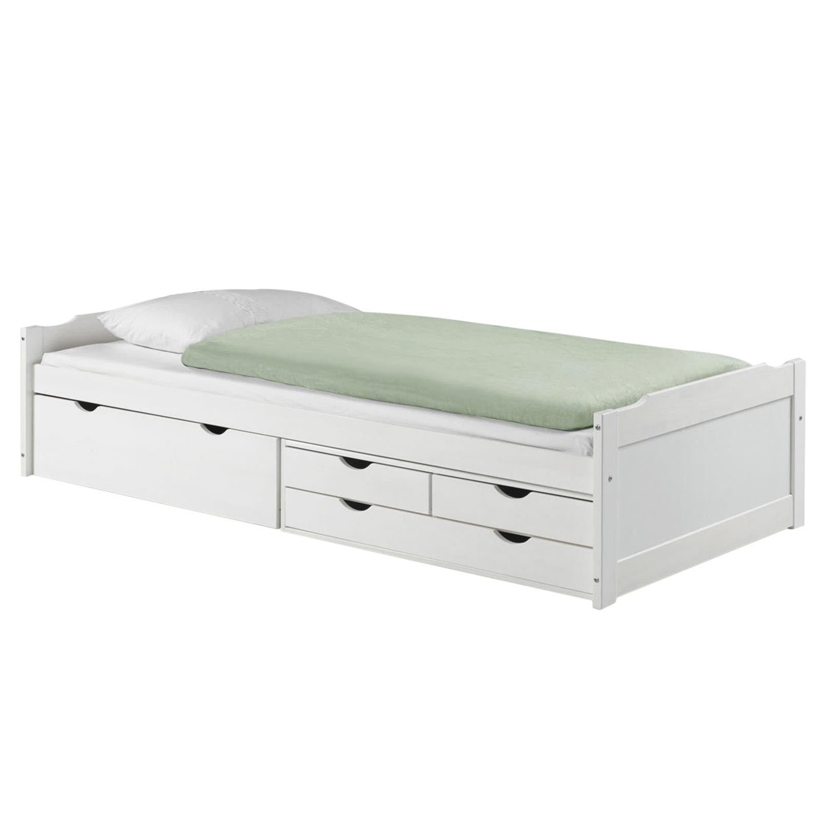 IDIMEX massiv ANDREA, Kiefer mit 4 Schubladen in Funktionsbett Bett weiss Bett mit Stauraum aus weiß Hol