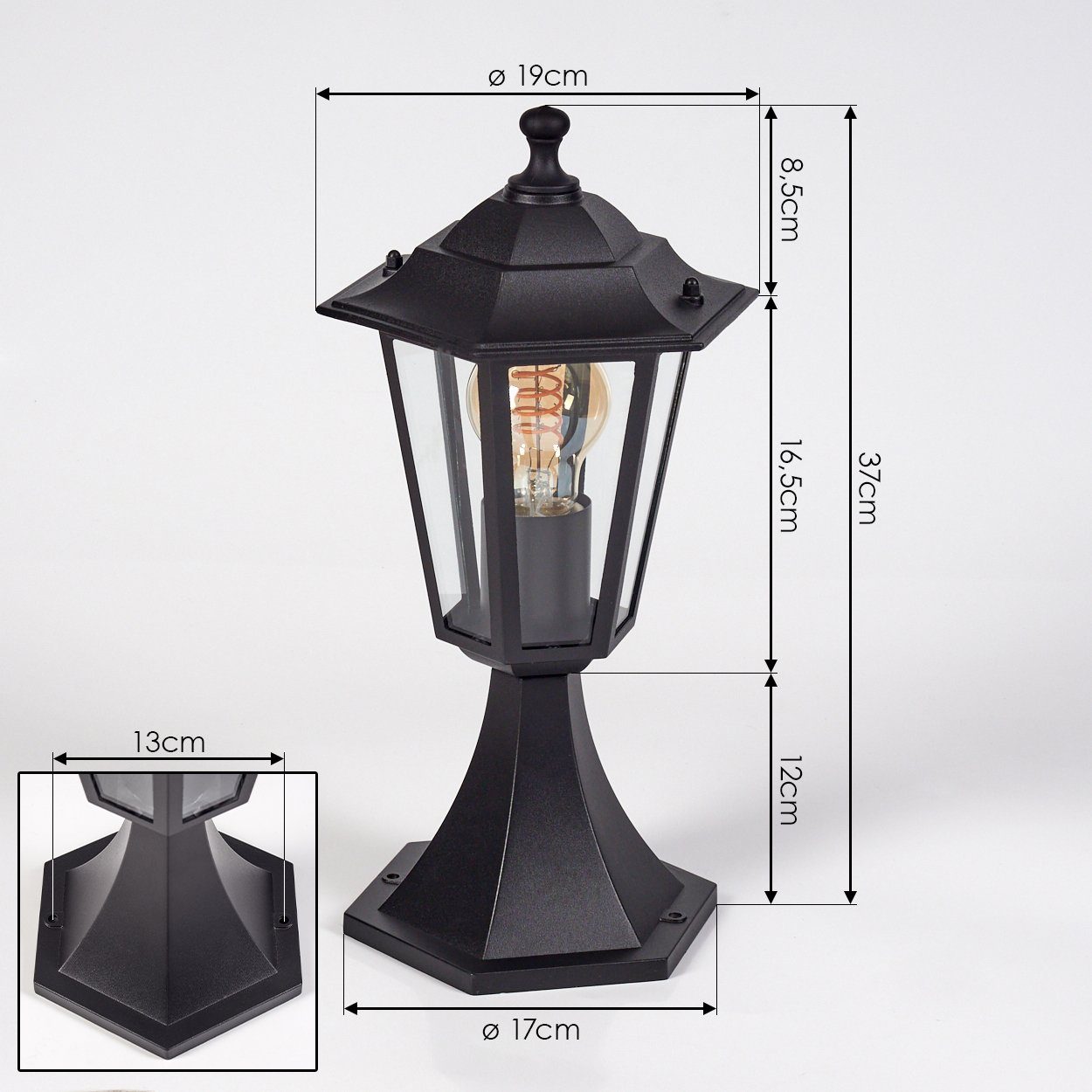 hofstein Pollerleuchte Sockelleuchte aus Metall/Glas in Schwarz/Klar, ohne Leuchtmittel, antiker Look Wegeleuchte, Gartenlampe, Gartenbeleuchtung IP44, 1 x E27