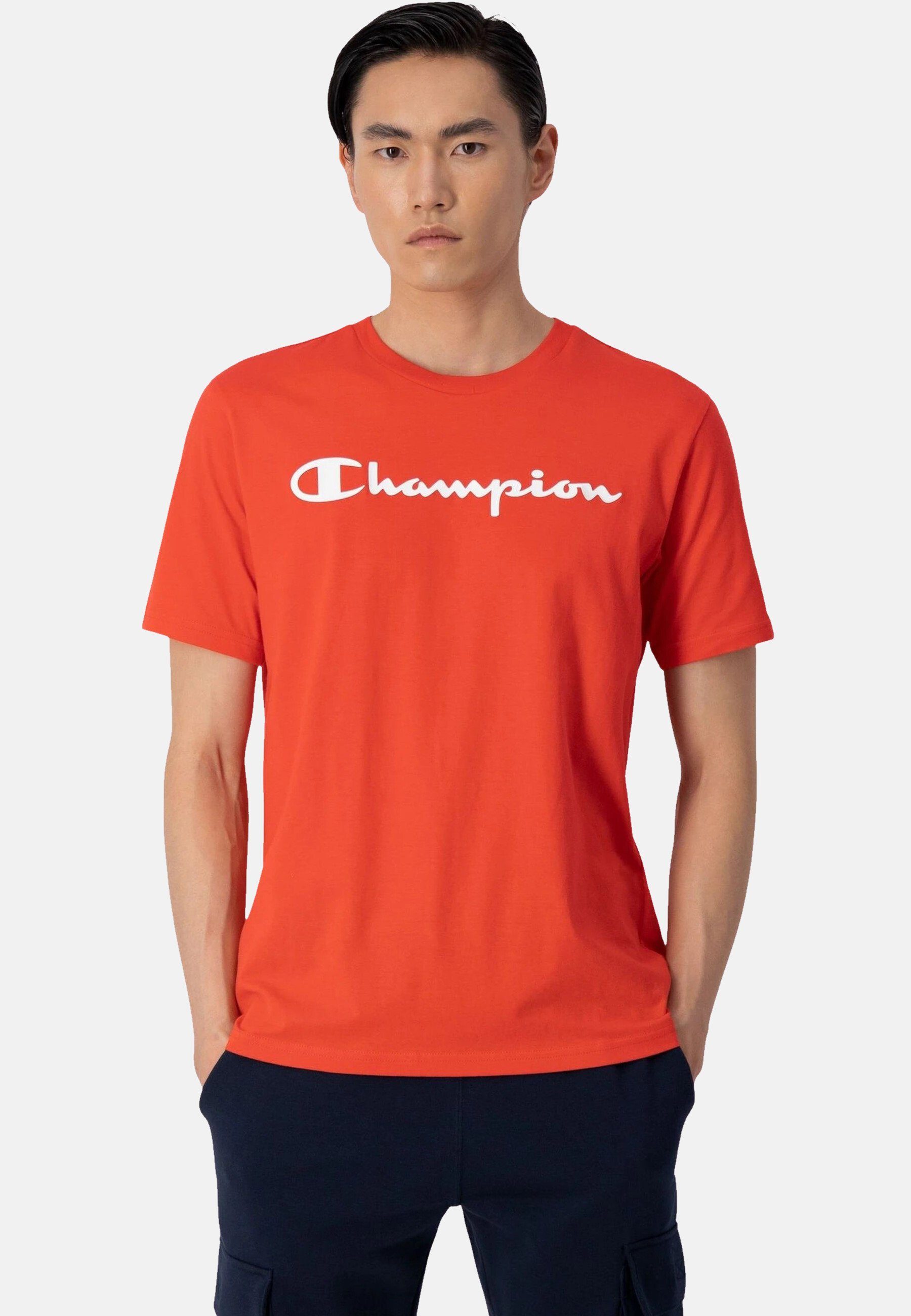 Champion T-Shirt Shirt rot Rundhals-T-Shirt mit Baumwolle aus