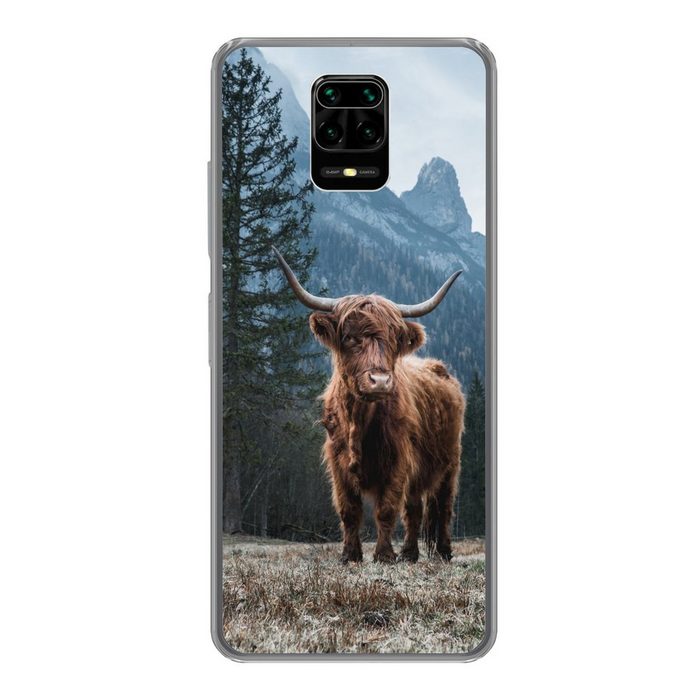 MuchoWow Handyhülle Schottische Highlander - Berg - Landschaft - Bäume - Kuh - Natur Phone Case Handyhülle Xiaomi Redmi Note 9 Pro Silikon Schutzhülle