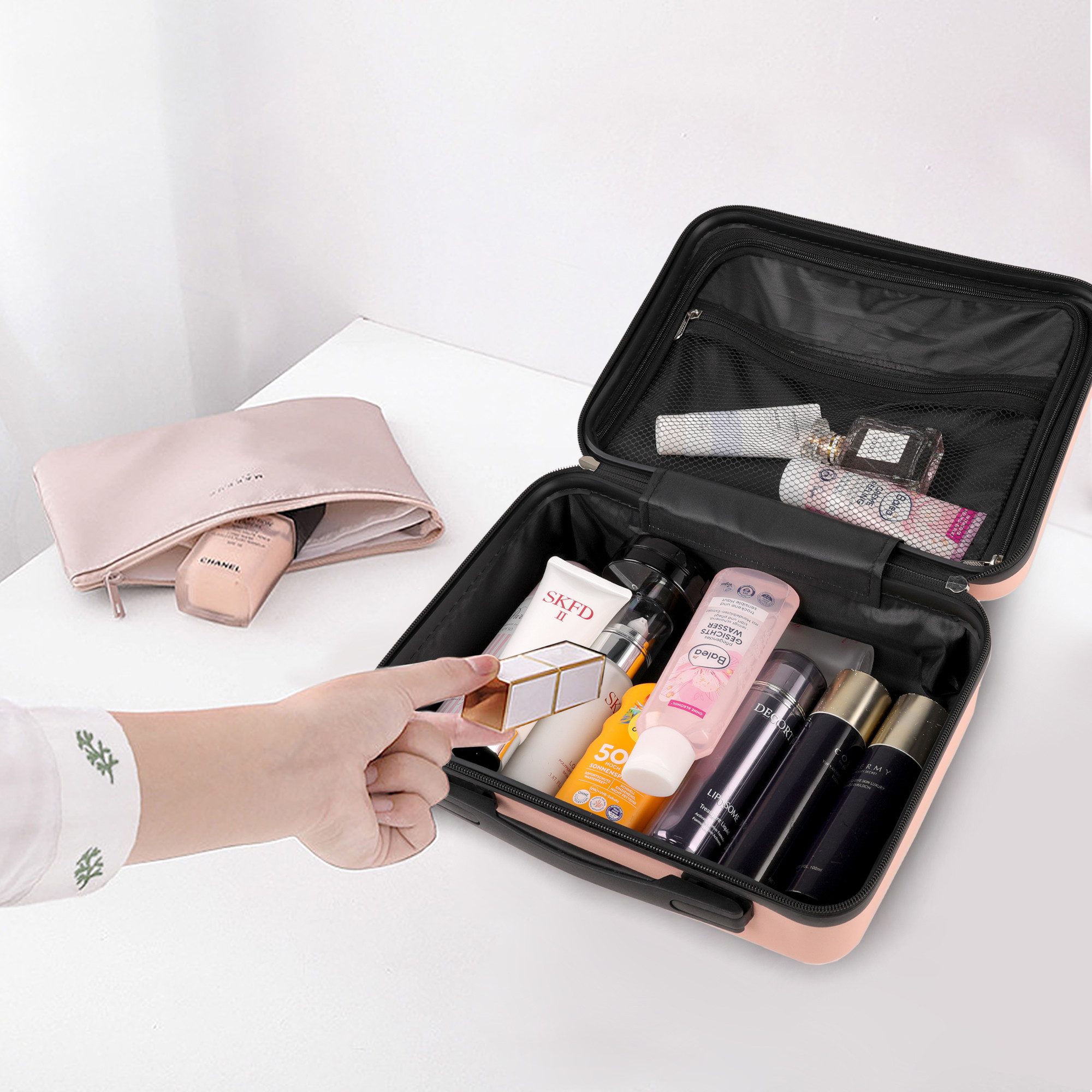 CALIYO Kosmetik-Koffer Tragbare Make-up Kosmetikkoffer Make-up Koffer Organizer Box, Auf Trolley befestigbar für Kosmetiktasche für Reise Kulturbeutel