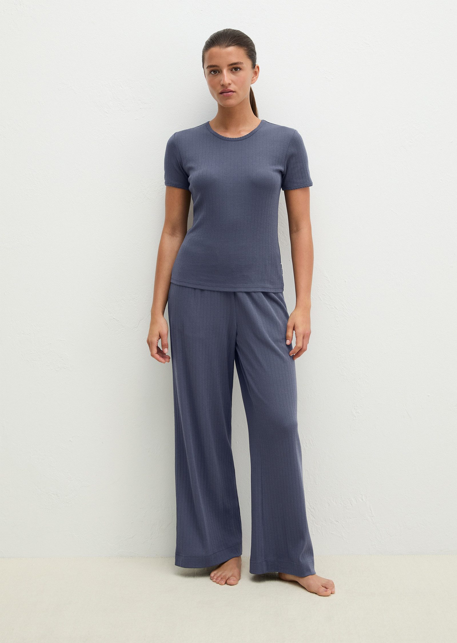 Marc O'Polo Pyjamaoberteil Mix'n Match Airy Cotton Rib Kurzarm, mit feingerippter Ajour-Optik, für Homewear