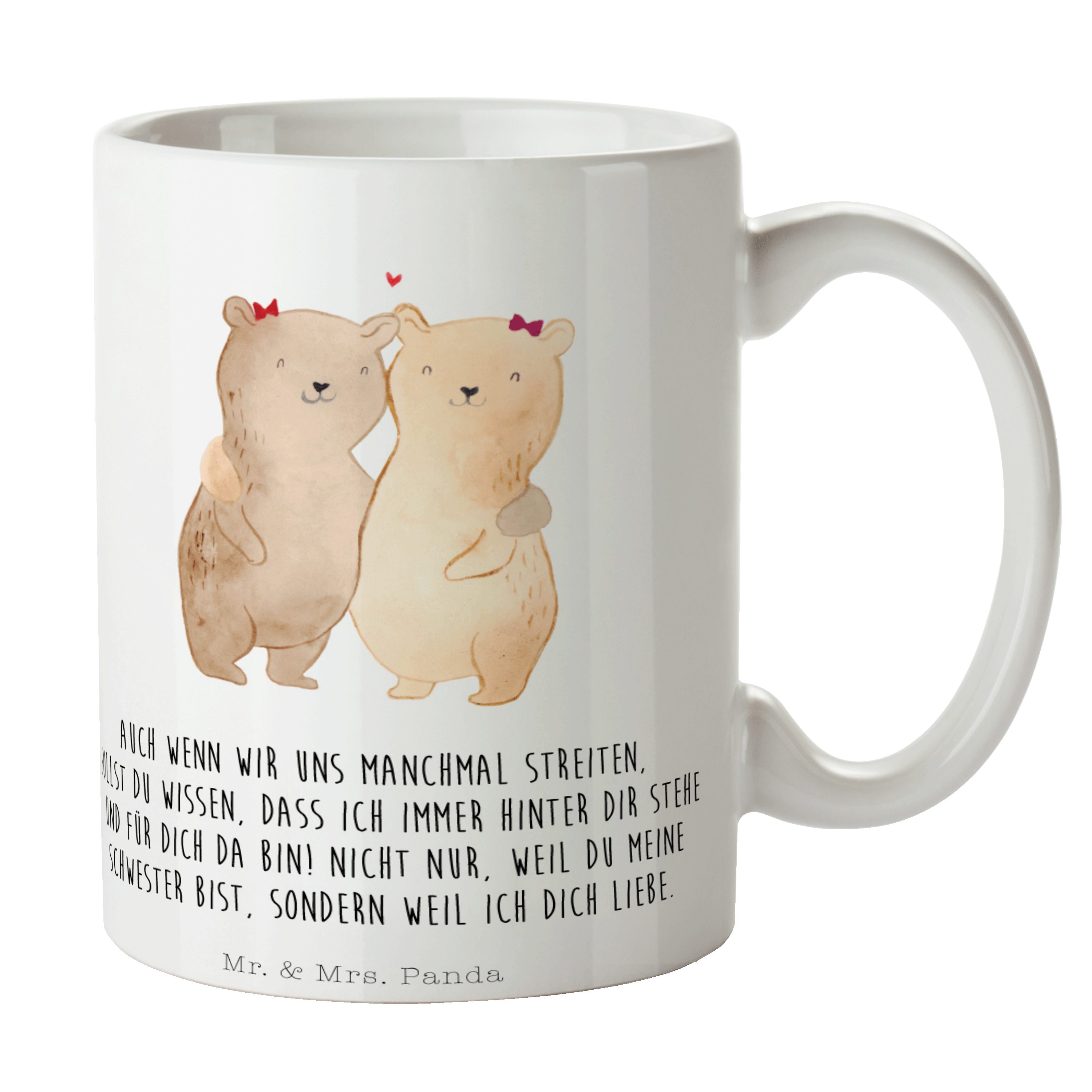 Mr. & Mrs. Panda Tasse Bären Schwestern - Weiß - Geschenk, beste Freundin, Büro Tasse, klein, Keramik
