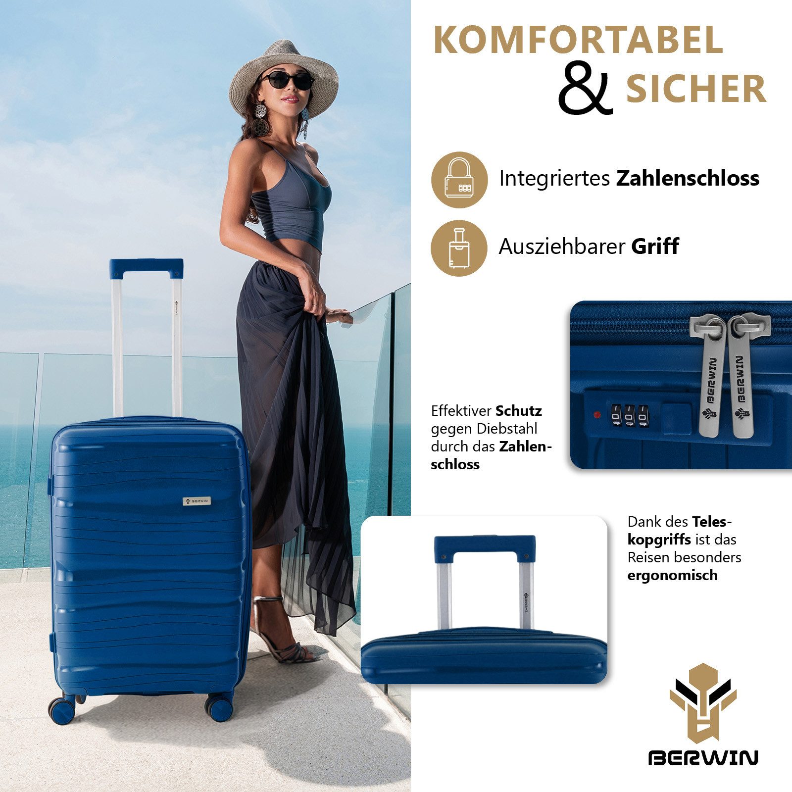 Berwin Trolleyset mit Beautycase Modell Torna Ocean Petrol, 4 Rollen, (Set, 4 tlg., MS-19811) – Bild 5 von 5