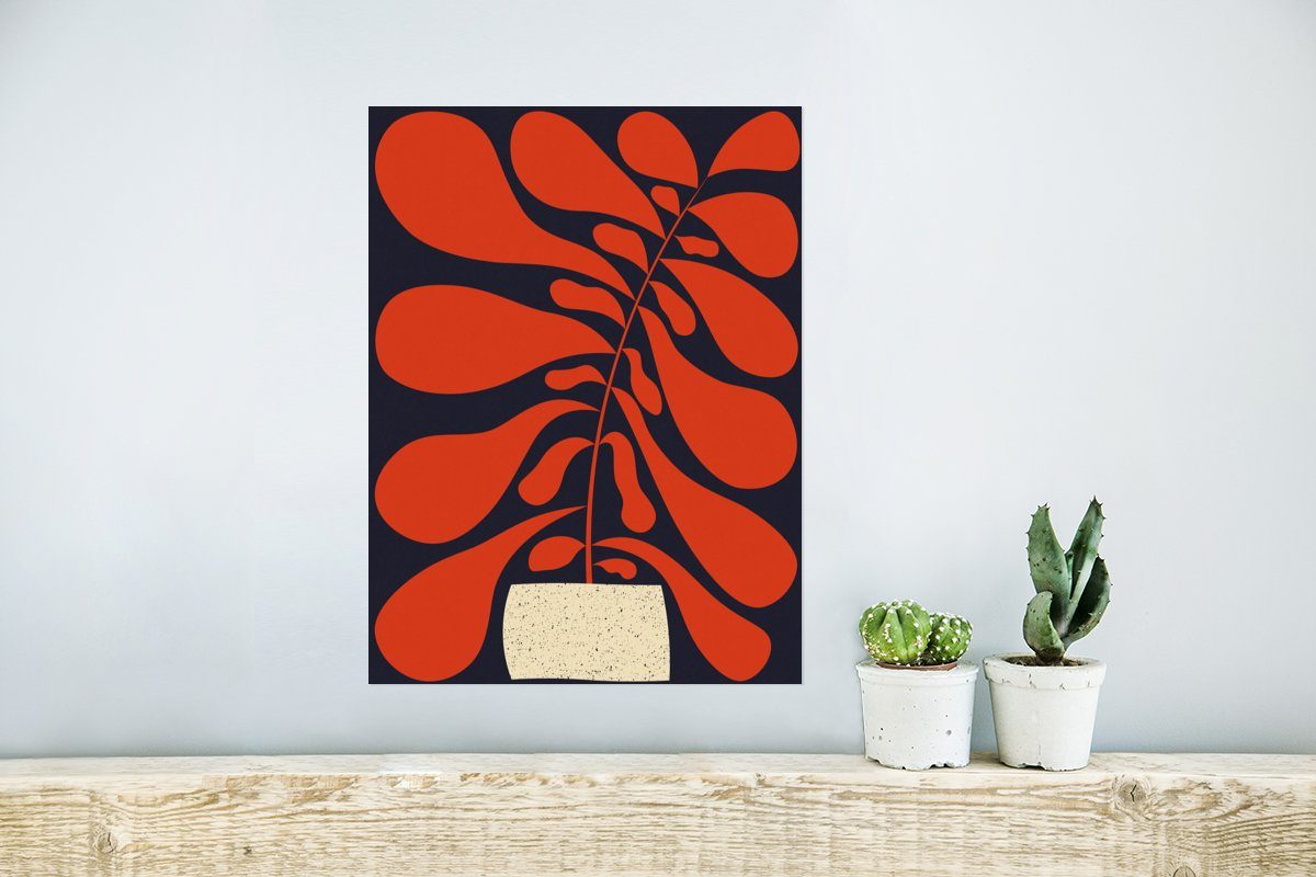 - Vase, Wohnzimmer, Ohne (1 Rot Pflanze für Poster, - Poster St), - Wandposter MuchoWow Wandbild, Rahmen Abstrakt
