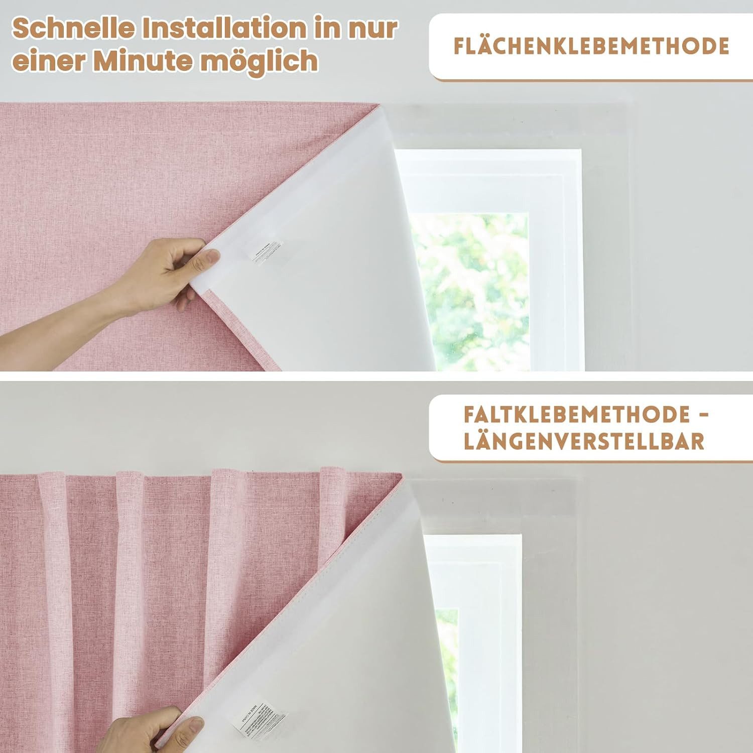 Verdunklungsrollo Selbstklebende,100% Lichtundurchlässig, Ohne Stange, Bohrfrei, Diwzbyn – Bild 2 von 5