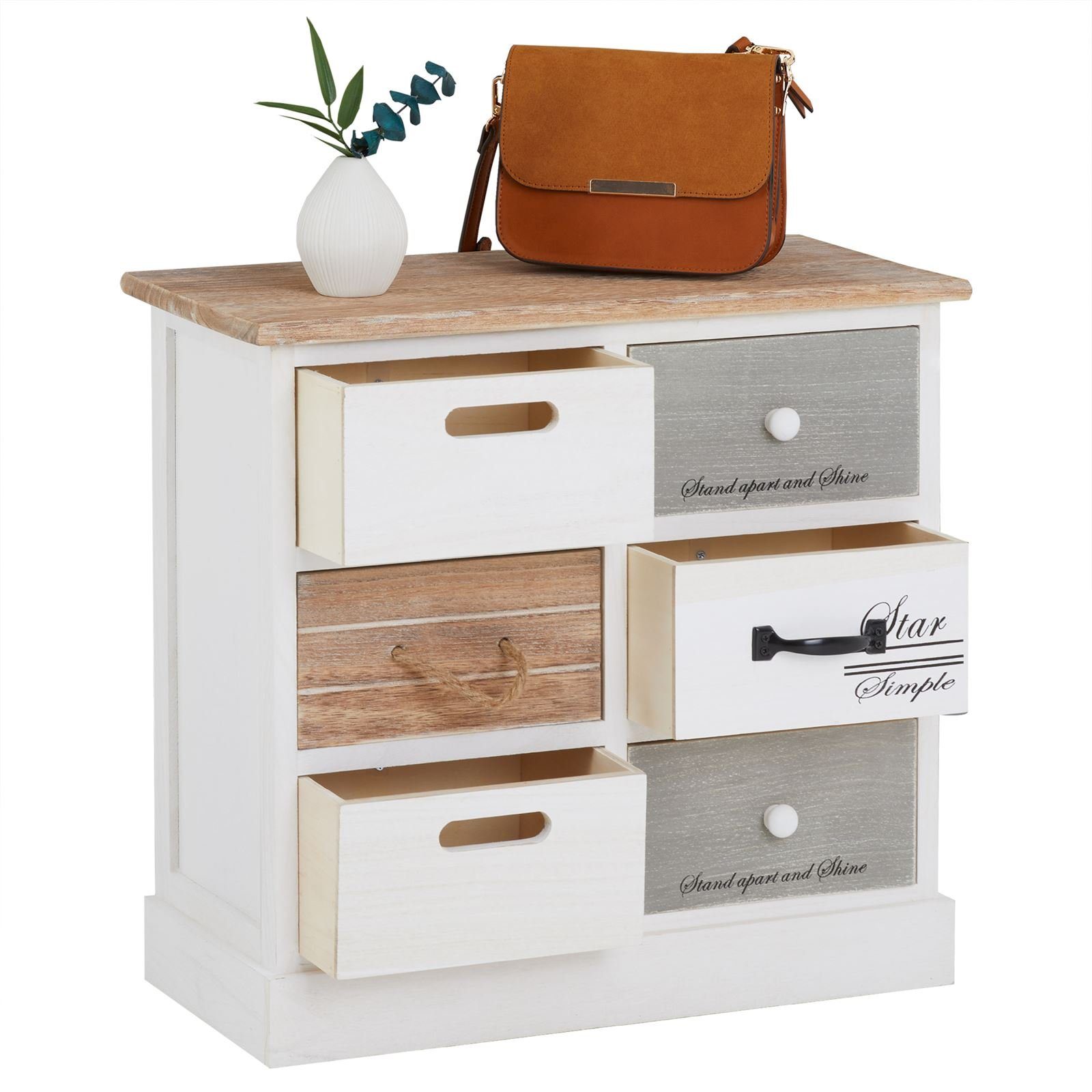 CARO-Möbel Kommode SALVA, Schubladenschrank, kleine Flurkommode Sitztruhe Shabby Chic weiß