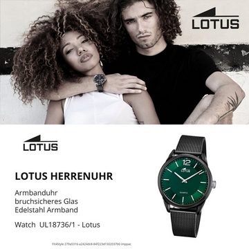 Lotus Quarzuhr Lotus Herren Armbanduhr Smart Casual, Herrenuhr rund, groß (ca. 40mm) Edelstahlarmband schwarz