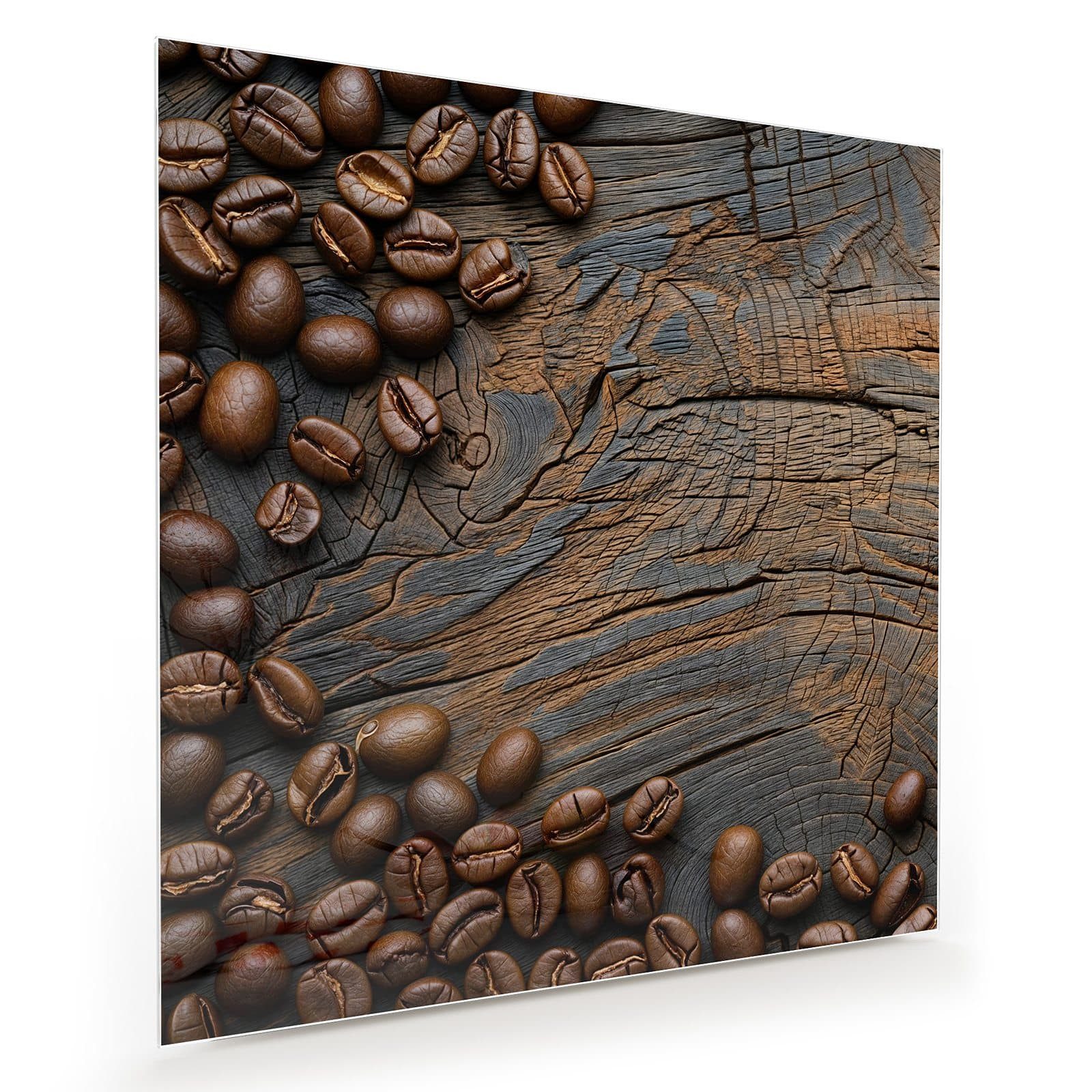 Glasbild Wandbild Quadratisch Kaffeebohnenholz mit Aufhängung