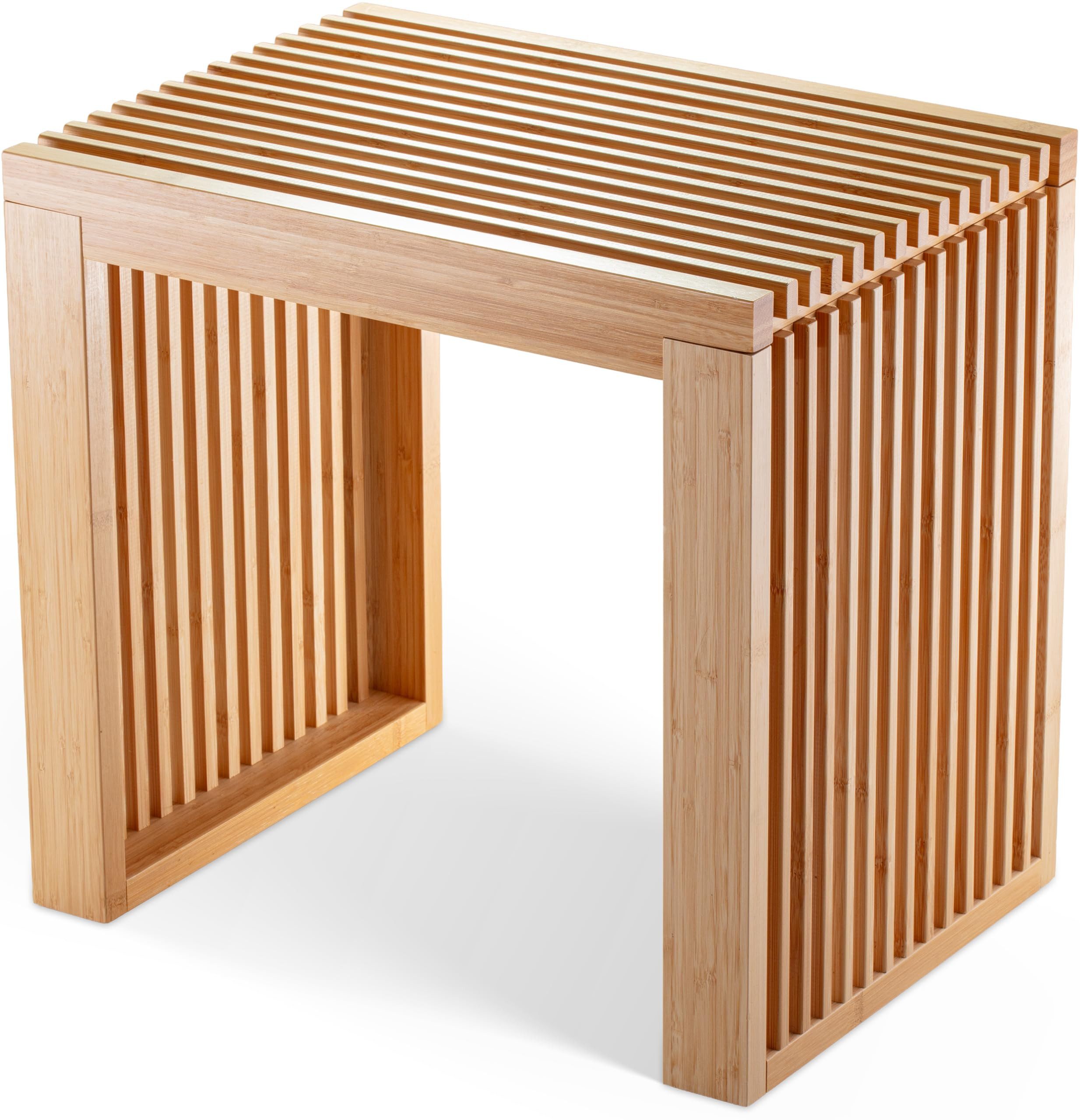 MyFatGorilla Hockerbank mit Stauraum aus Bambus – Sitzhocker Holz für Bad, Flur, Schlafzimmer (Holzhocker 45x33x43 cm – Stabiler Badezimmerhocker bis 250 kg belastbar)