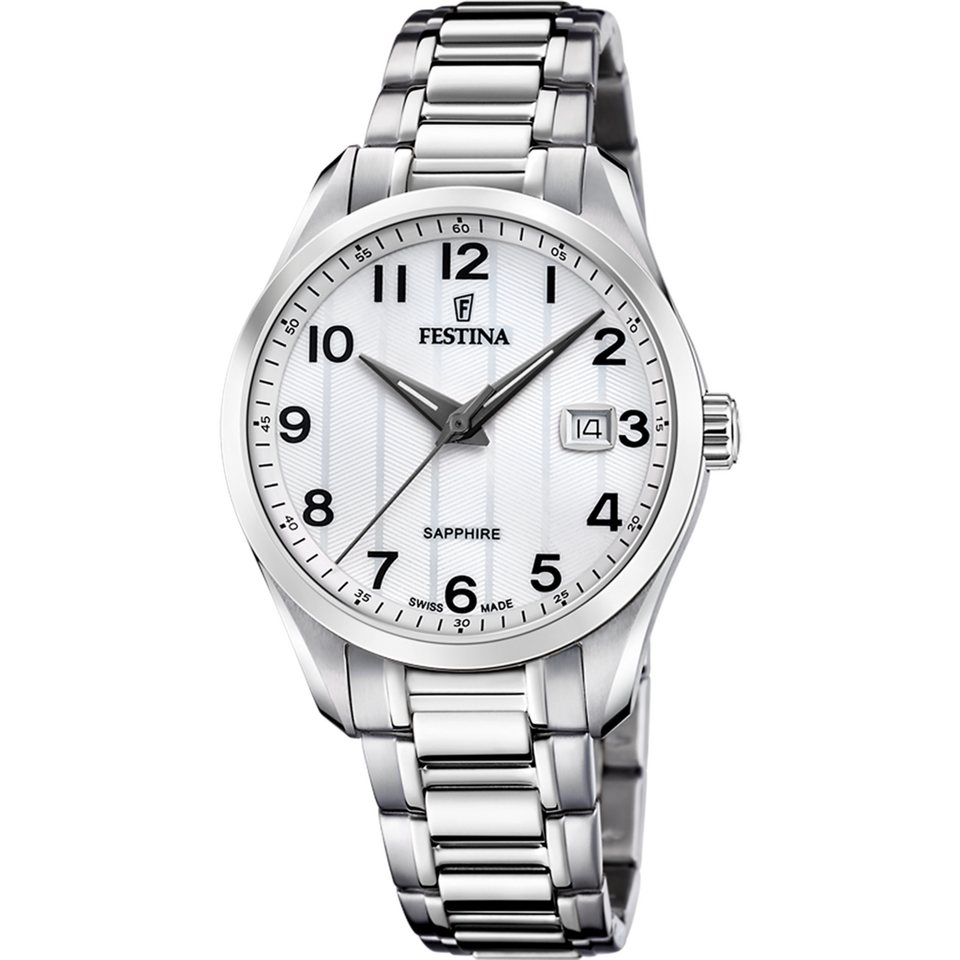 Herren F20026/1 Schweizer Swiss Uhr (1-tlg) Armband, Edelstahl Festina Uhr Festina