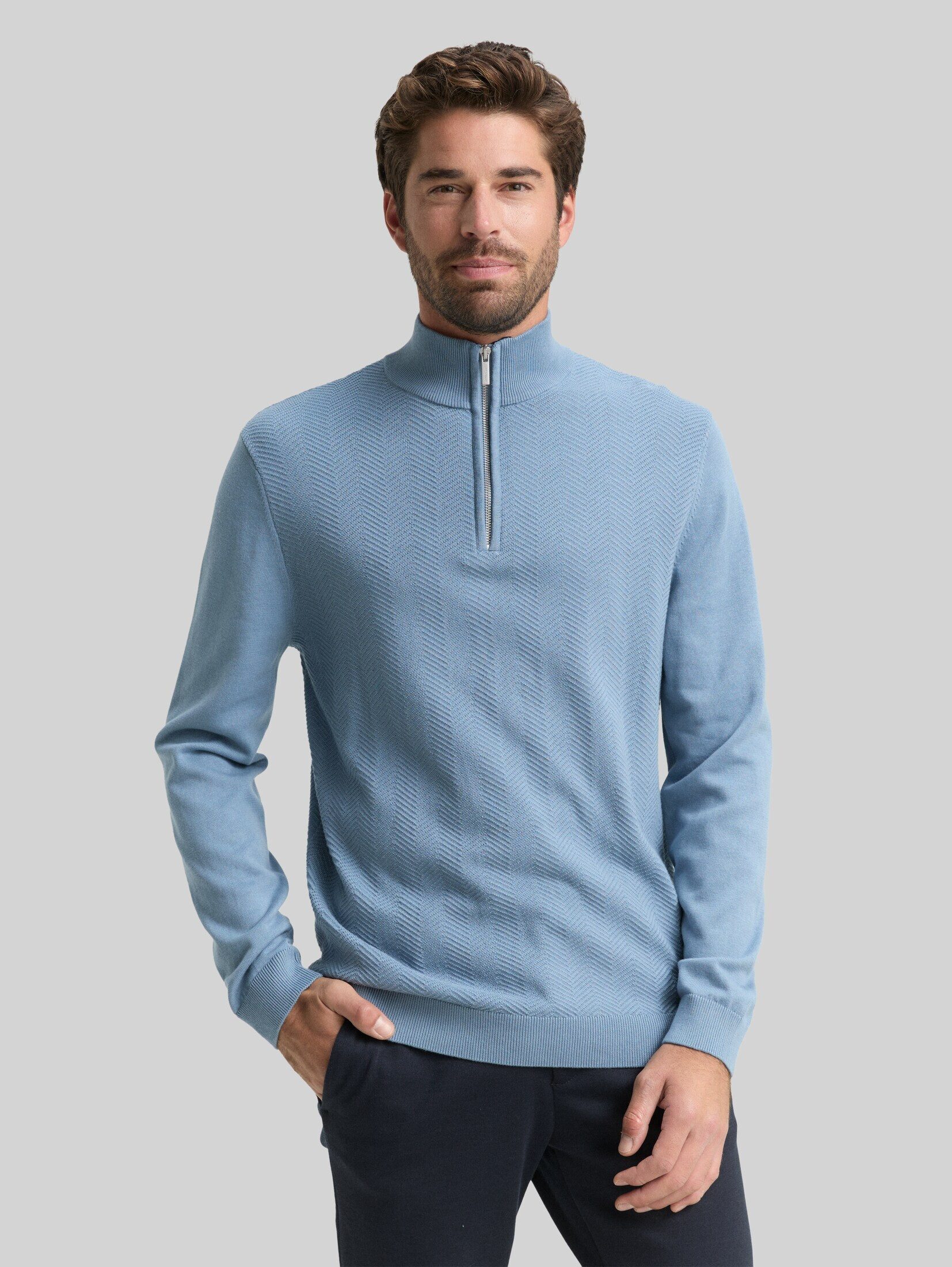 TOM TAILOR Strickpullover Pullover & Strickjacken Troyer Strickpullover mit Fischgrät-Struktur