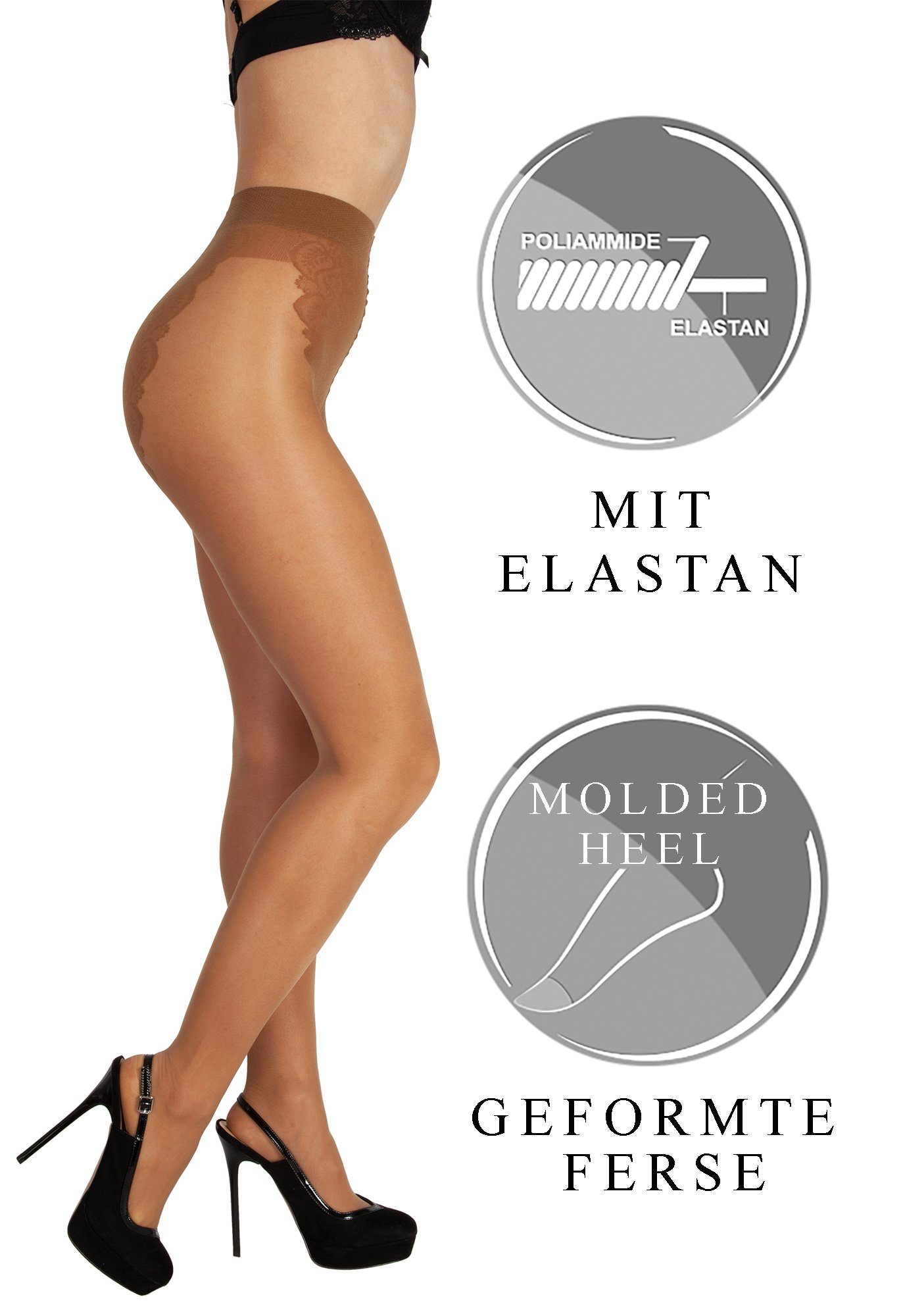 Spitzen (1 Bikinihöschenteil BANANALU Feinstrumpfhose St) Mattoptik DEN 20 Strumpfhose Bronze