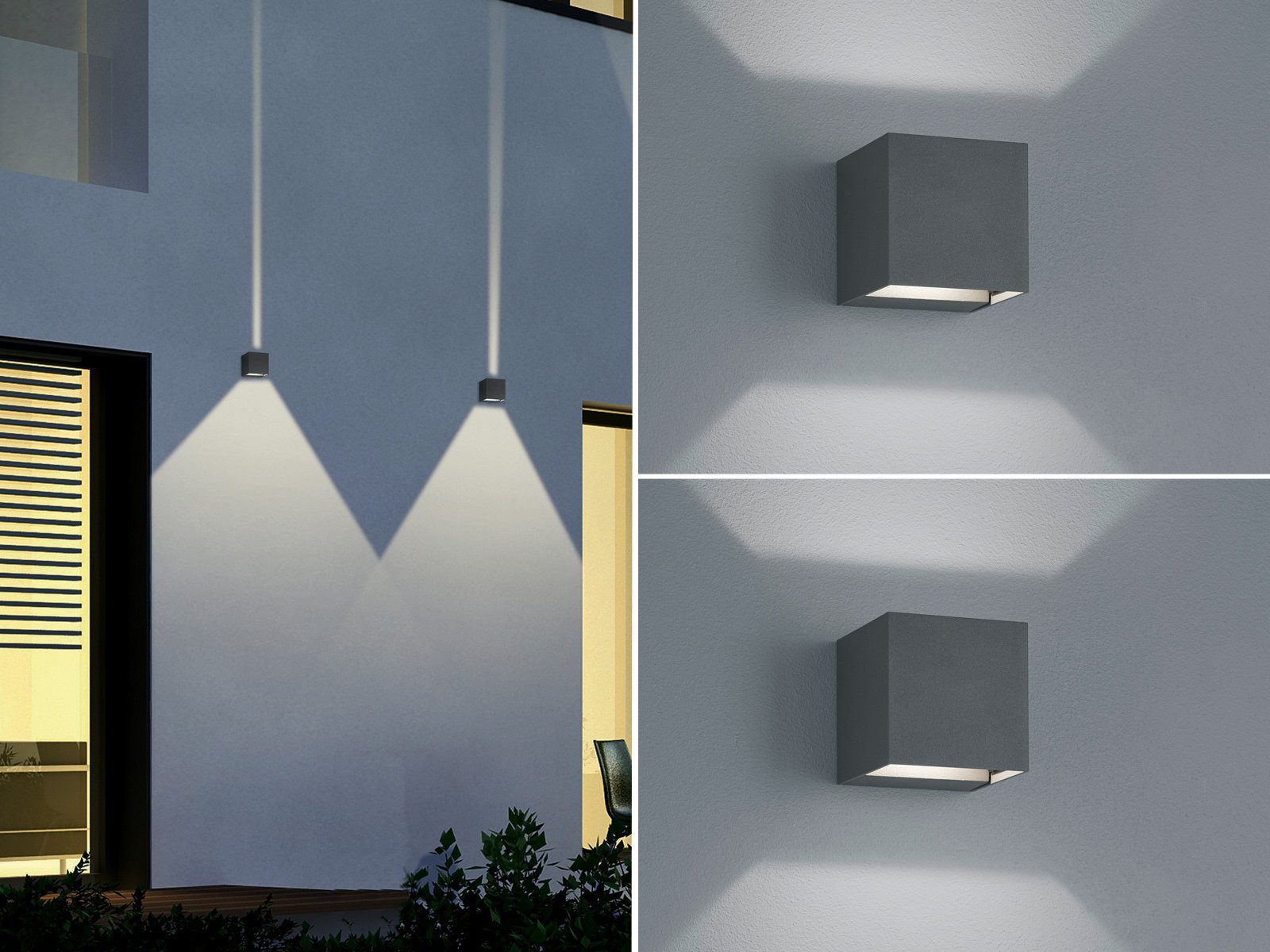 Außen-Wandleuchte, Abstrahlwinkel IP 54 2er-Set einstellbar, LED LED kleine meineWunschleuchte integriert, fest Anthrazit Außenlicht Warmweiß, Fassadenlampen Hauswand,