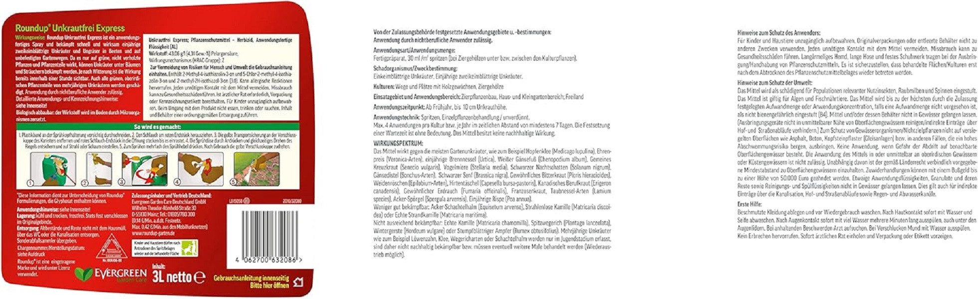 ROUNDUP Unkrautbekämpfungsmittel Roundup Express Unkrautfrei Sprühsystem 3 Liter Anwendungsfertig