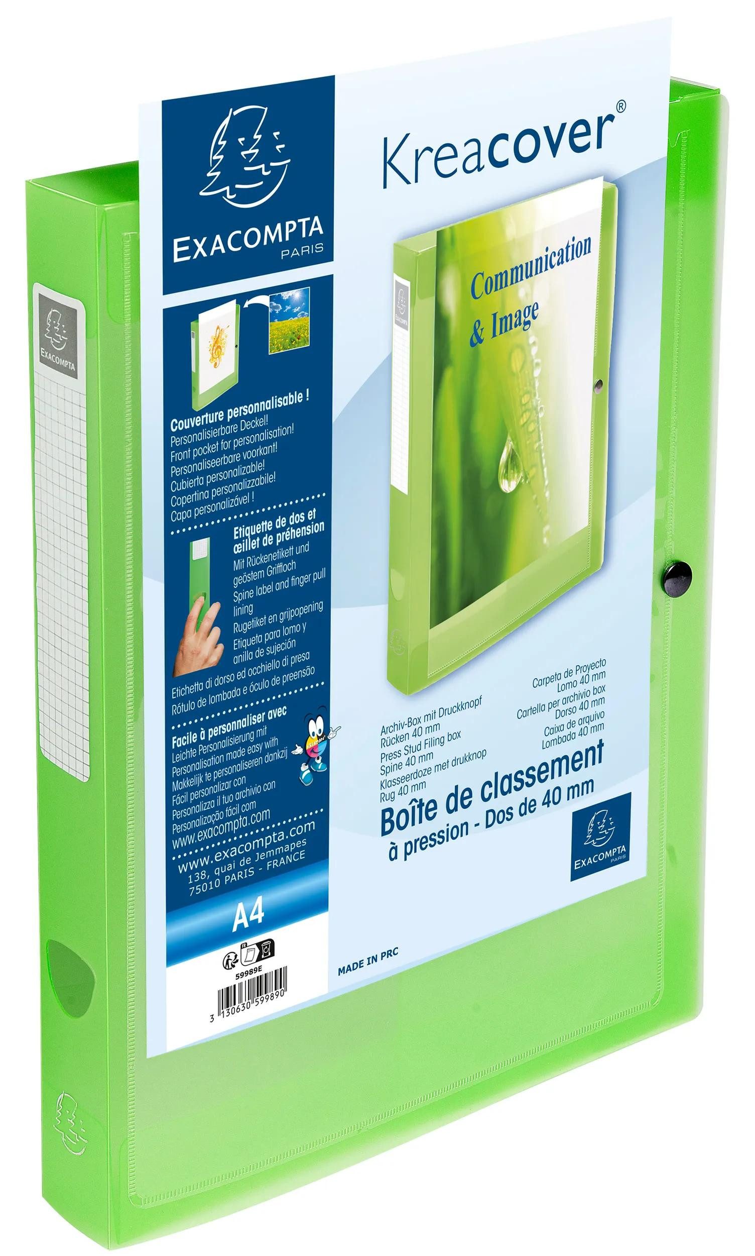 EXACOMPTA Archivcontainer 5x Archivbox + Knopf PP 700µ, Rücken 40mm, A4, sortiert, 59989E, Boxen mit Druckknopf