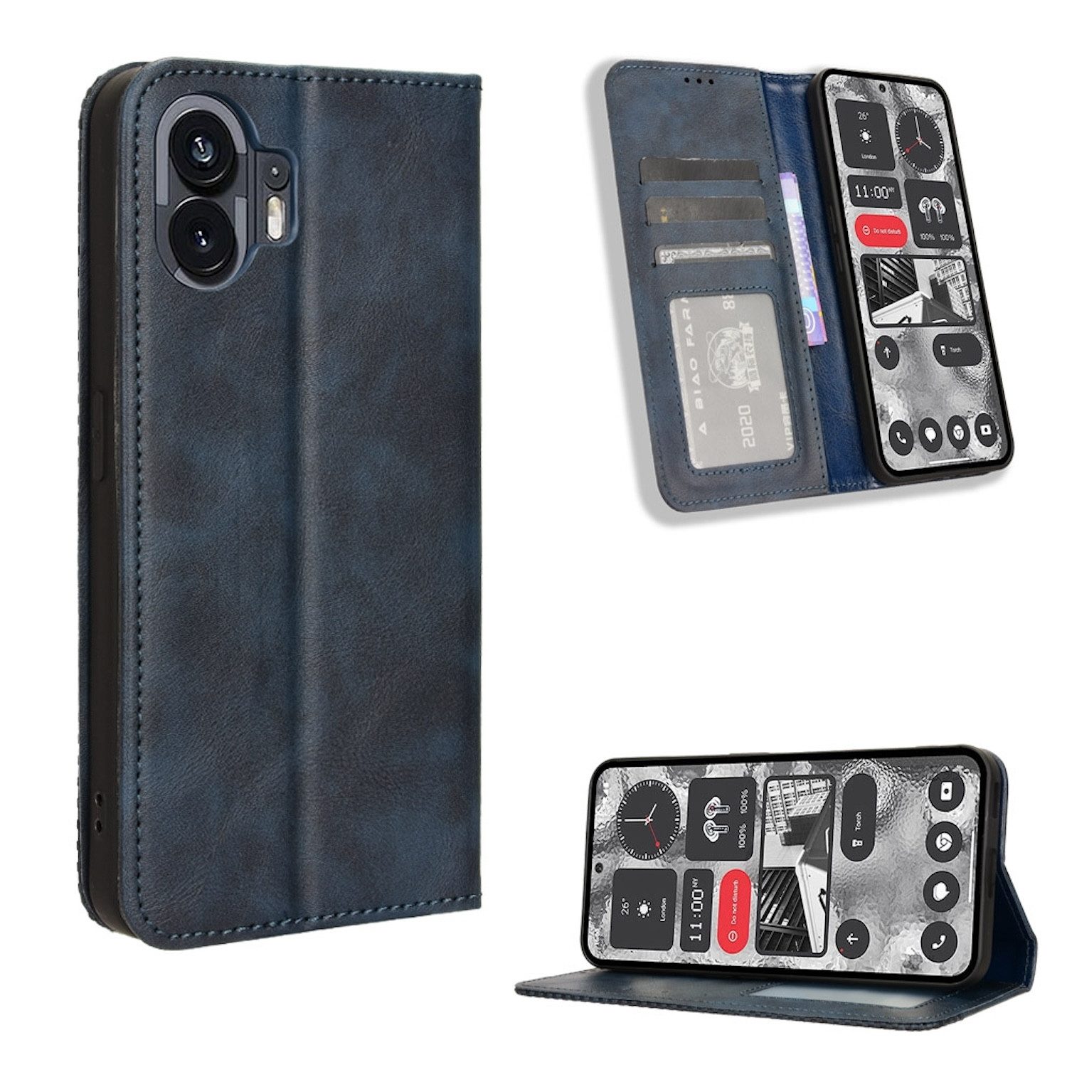 Wigento Smartphone-Hülle Für Nothing Phone 2 Kunst Leder Book Wallet Schutz Tasche Retro Textur