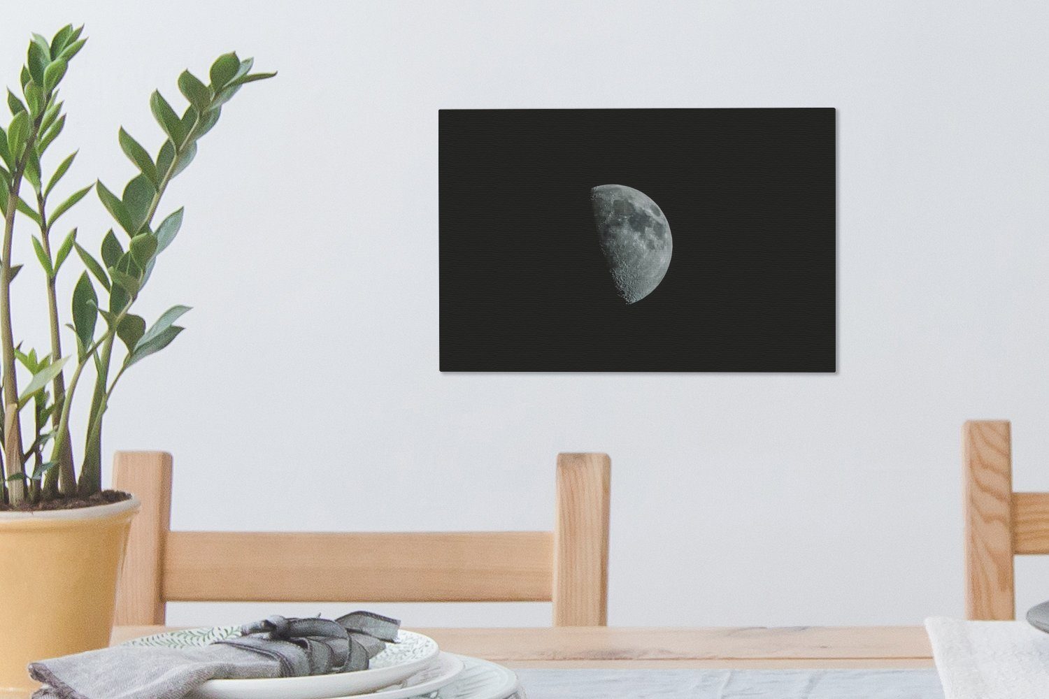 Mond Aufhängefertig, 30x20 OneMillionCanvasses® - Wanddeko, (1 Leinwandbilder, Schwarz, cm St), - Nacht Wandbild Leinwandbild