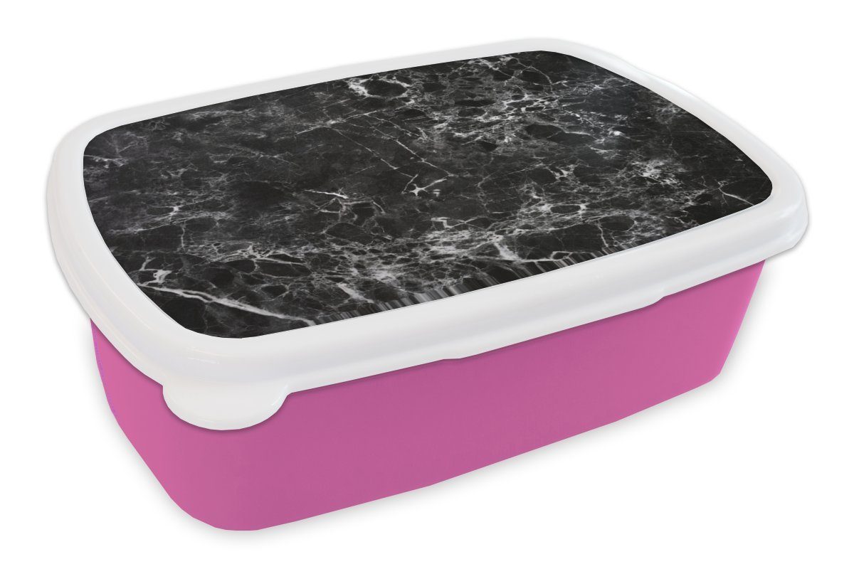 Marmor rosa Erwachsene, - MuchoWow Schwarz Kunststoff, Weiß, Kunststoff Kinder, Brotdose für - Mädchen, Snackbox, Muster - Brotbox Lunchbox (2-tlg),