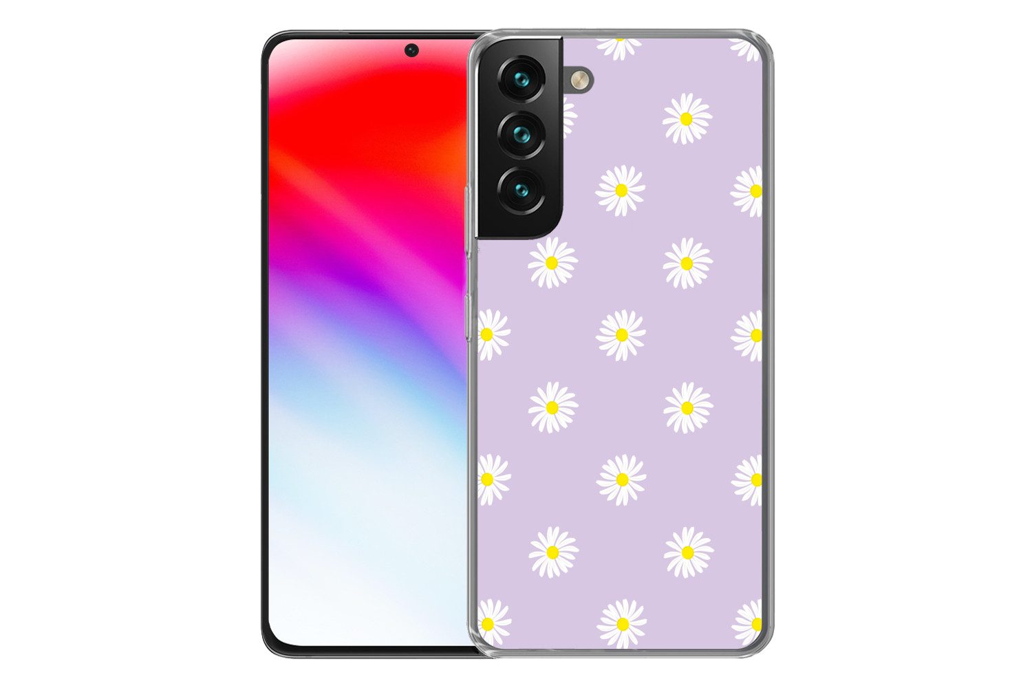 MuchoWow Handyhülle für Samsung Galaxy S22 Plus Gänseblümchen - Pastell - Weiß - Lila - Bl, Phone Case, Silikon, Schutzhülle Dünn