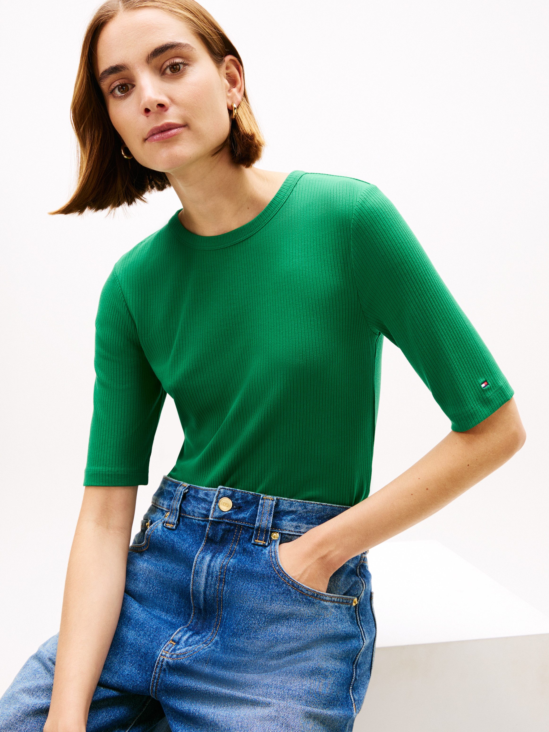 Tommy Hilfiger Kurzarmshirt SLIM 5X2 RIB C-NK 1/2 SLV mit Rundhals und Ripp günstig online kaufen