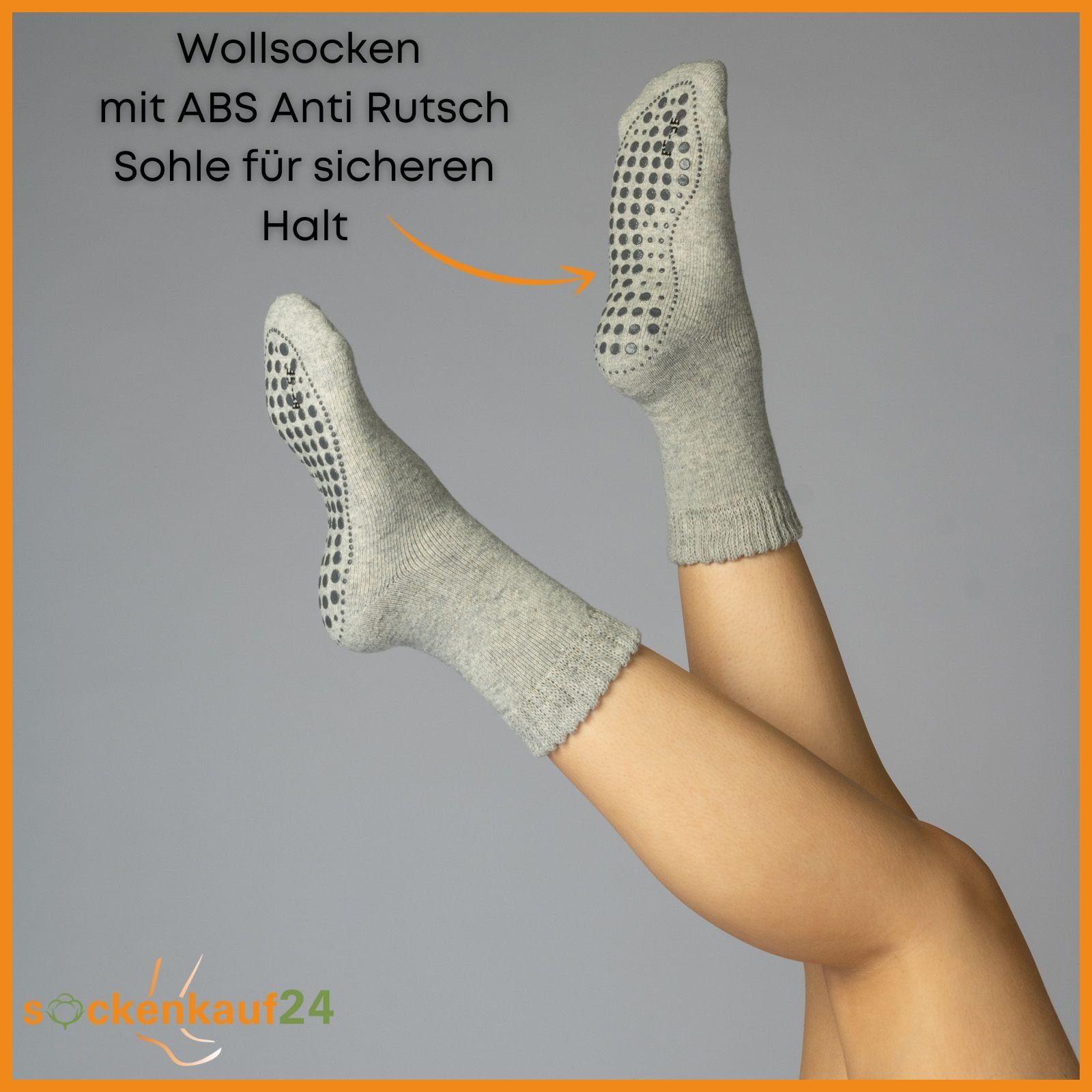 Socken & Paar ABS-Socken mit - oder sockenkauf24 4 Damen ABS 21463 2, Socken 6 Herren WP Anti 2-Paar, Rutsch 39-42) Wolle (Grau/Anthrazit,
