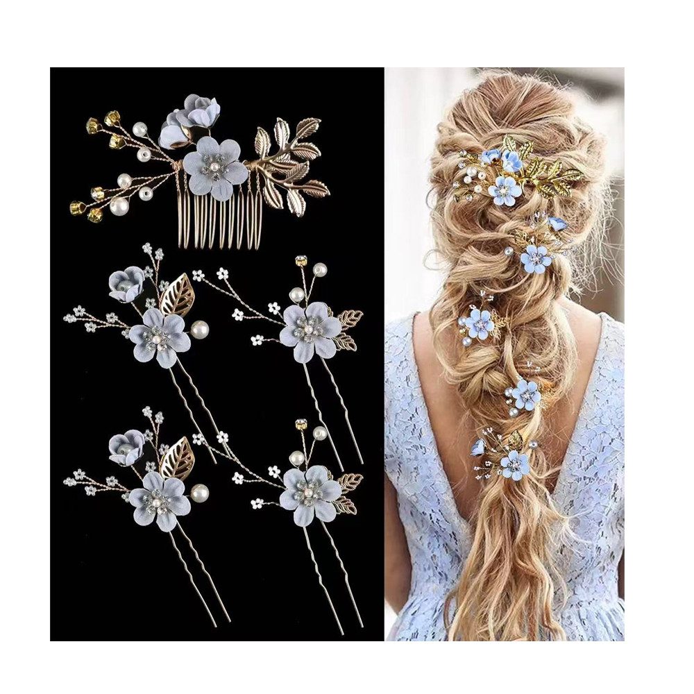 Bomiclss Haarspange 5 Stück Braut Haarnadeln Hochzeit mit Kristall & Perlen, Hochzeit Haarnadeln, Blumen Perlen Braut Haarschmuck