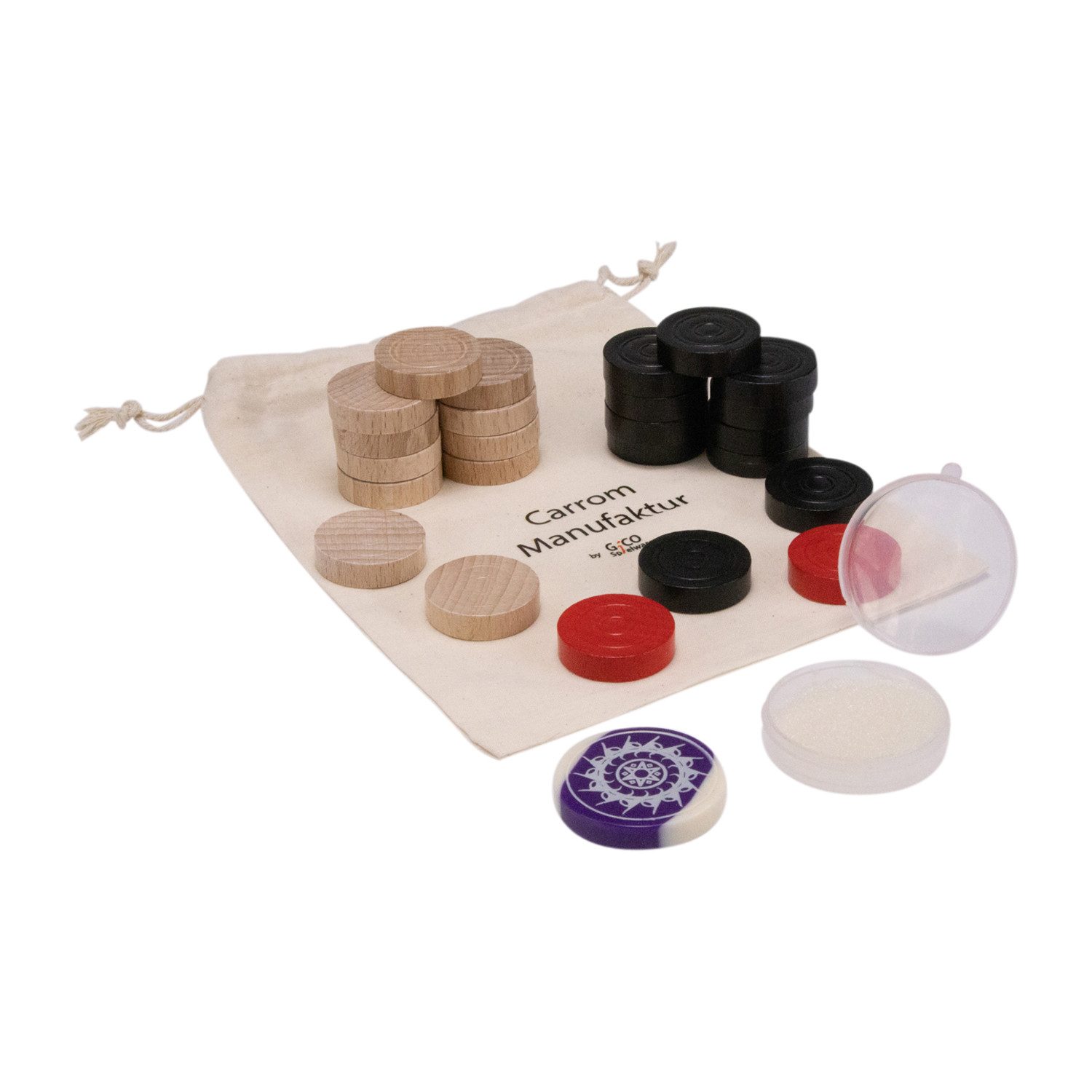 GICO Spielesammlung Carrom Manufaktur Spielsteine Turnier Extra – Set mit Striker - 2104