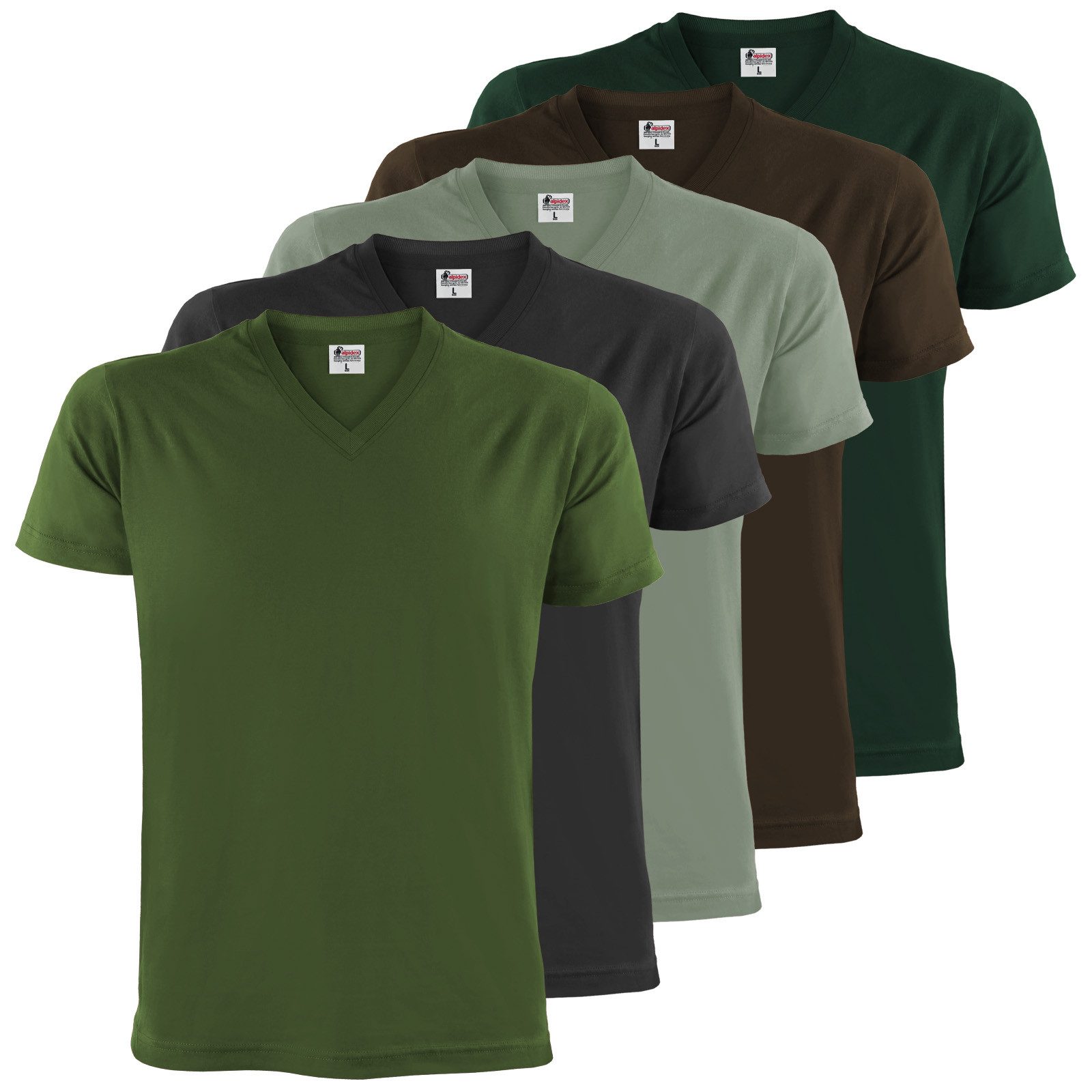 ALPIDEX V-Shirt T-Shirts Herren 5er Set V-Ausschnitt – verschiedene Größen und Farben