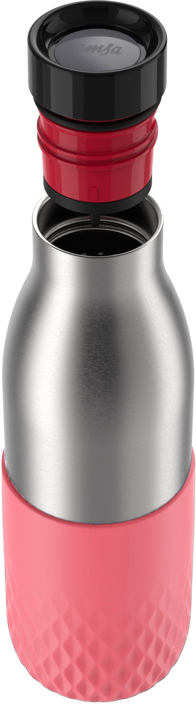 Emsa Trinkflasche Bludrop Sleeve, Edelstahl/Silikon, Quick-Press, 12h warm/24h kühl