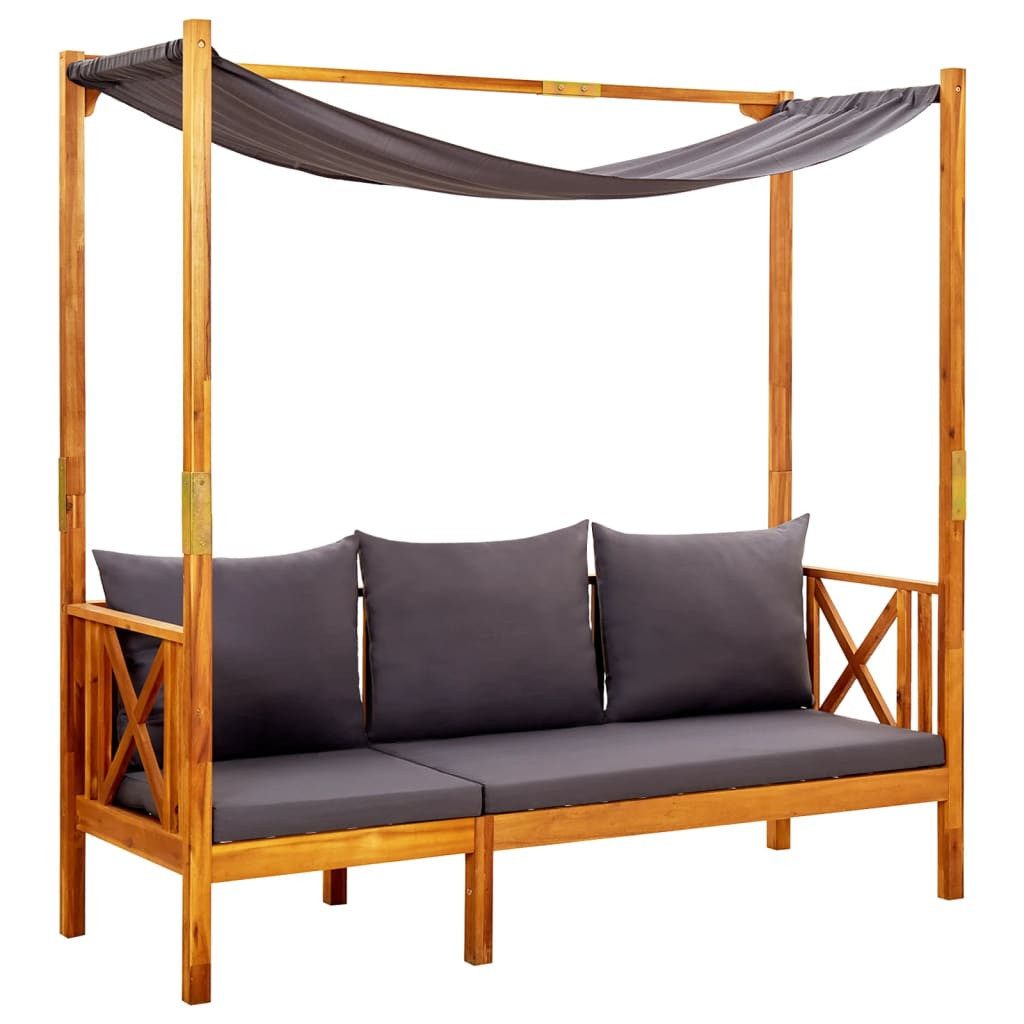 furnicato Gartenbank 3-Sitzer mit Sonnendach aus Echtholz, 179x66x180 cm, Bequeme Sitzbank mit dicken Polstern und pflegeleichtem Ölfinish