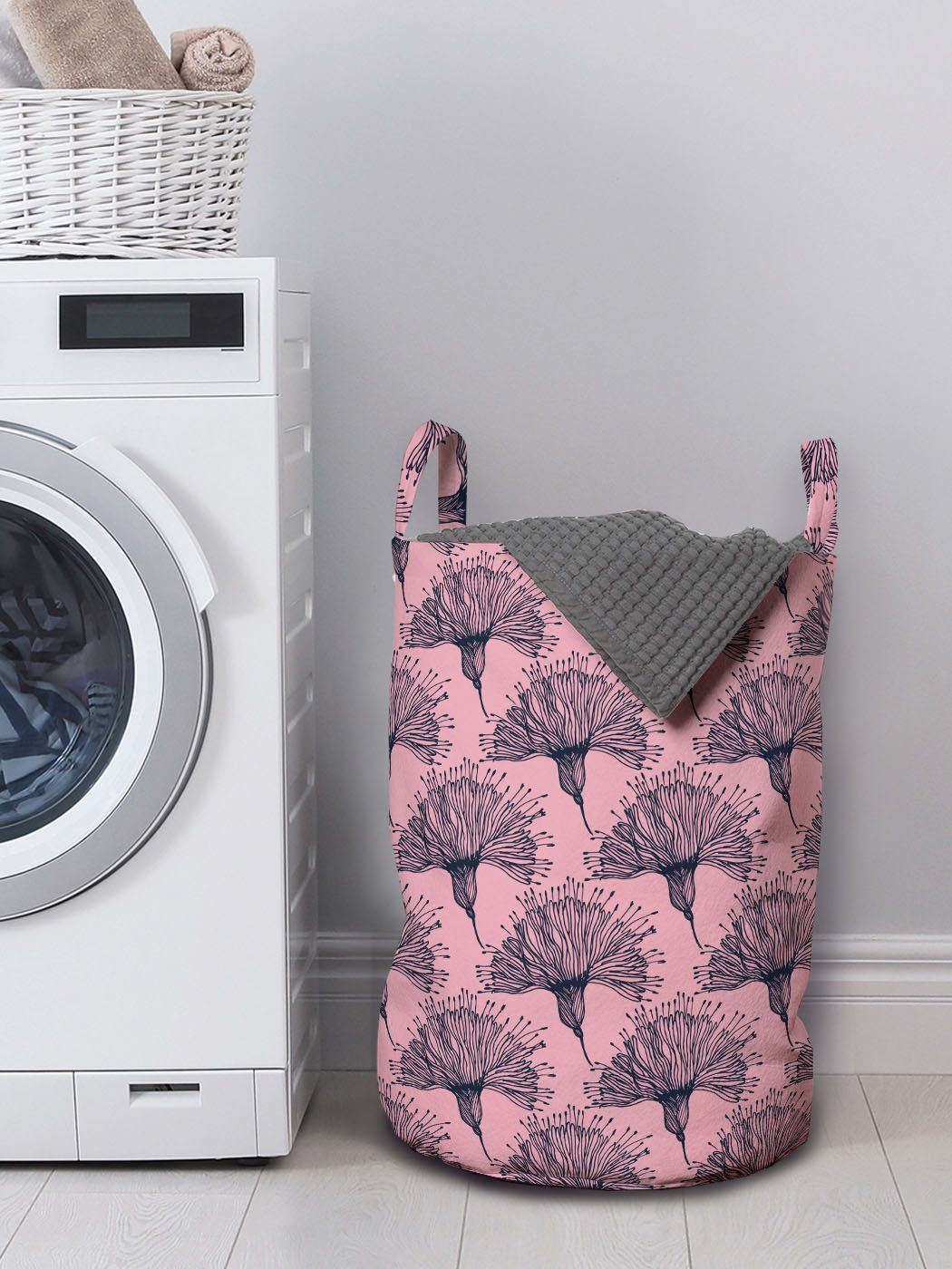 Abakuhaus Wäschesäckchen Wäschekorb mit Griffen Feminine für Romantic Waschsalons, Flowers Blumen Kordelzugverschluss