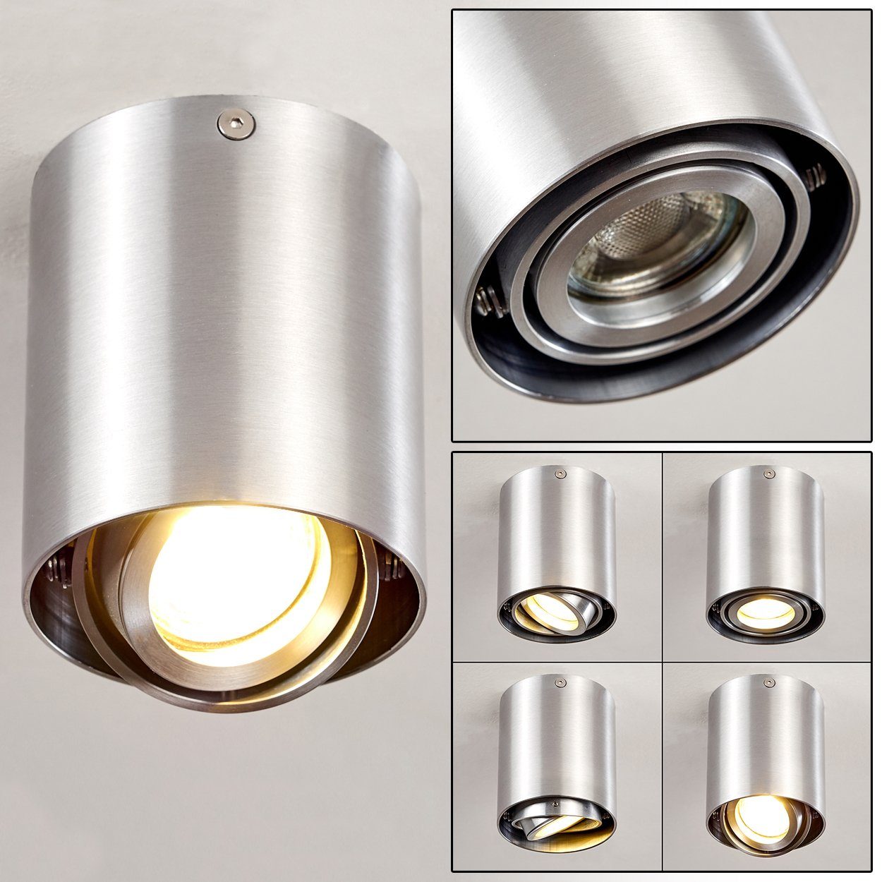 hofstein Deckenleuchte »Catona« moderne Deckenlampe aus Metall in Silber gebürstet, ohne Leuchtmittel, 1xG10,der Leuchtspot ist verstellbar, Aufbauleuchte