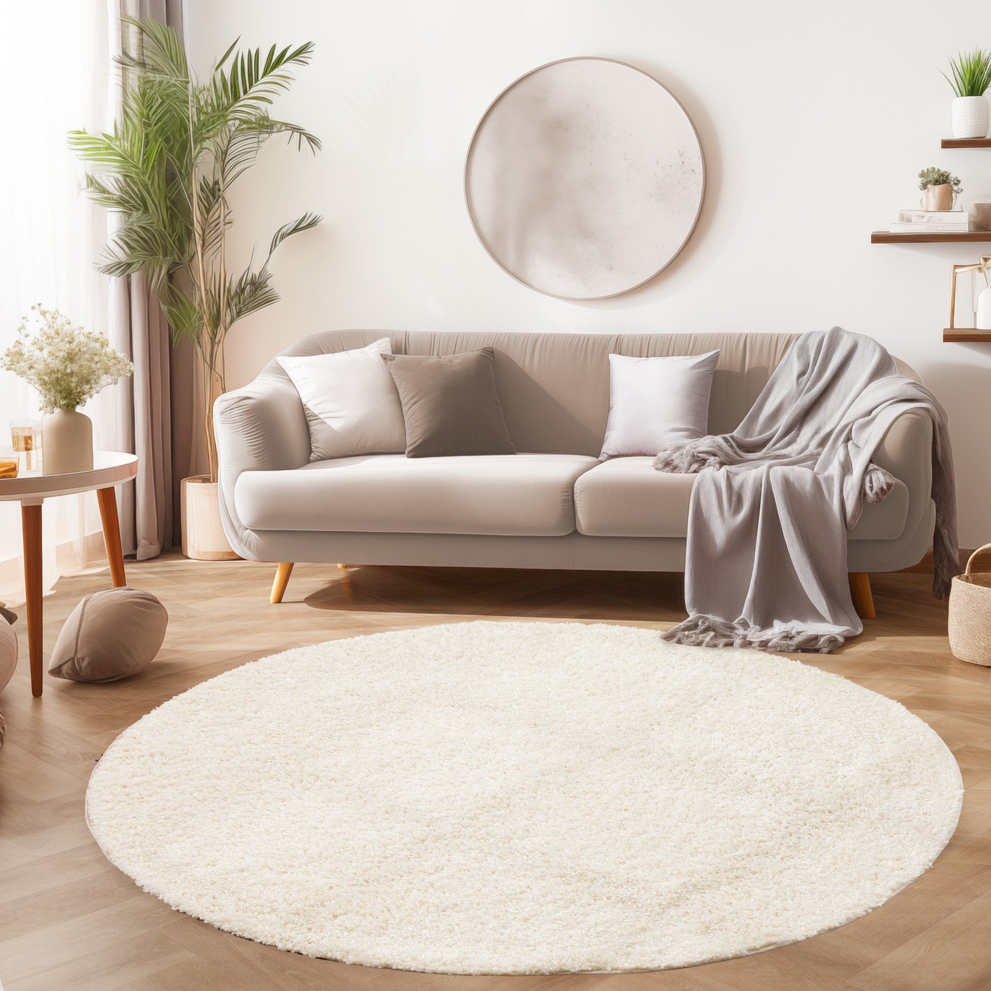 SIMPEX24 Teppich Unicolor - Einfarbig, Rund, Höhe: 30 mm, Einfarbig Shaggy günstig online kaufen