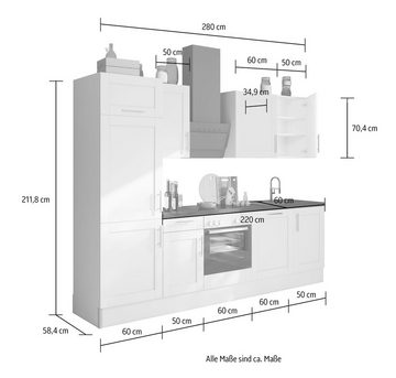OPTIFIT Küche Ahus, 280 cm breit,wahlweise mit E-Geräten,MDF Fronten, Soft Close Funktion