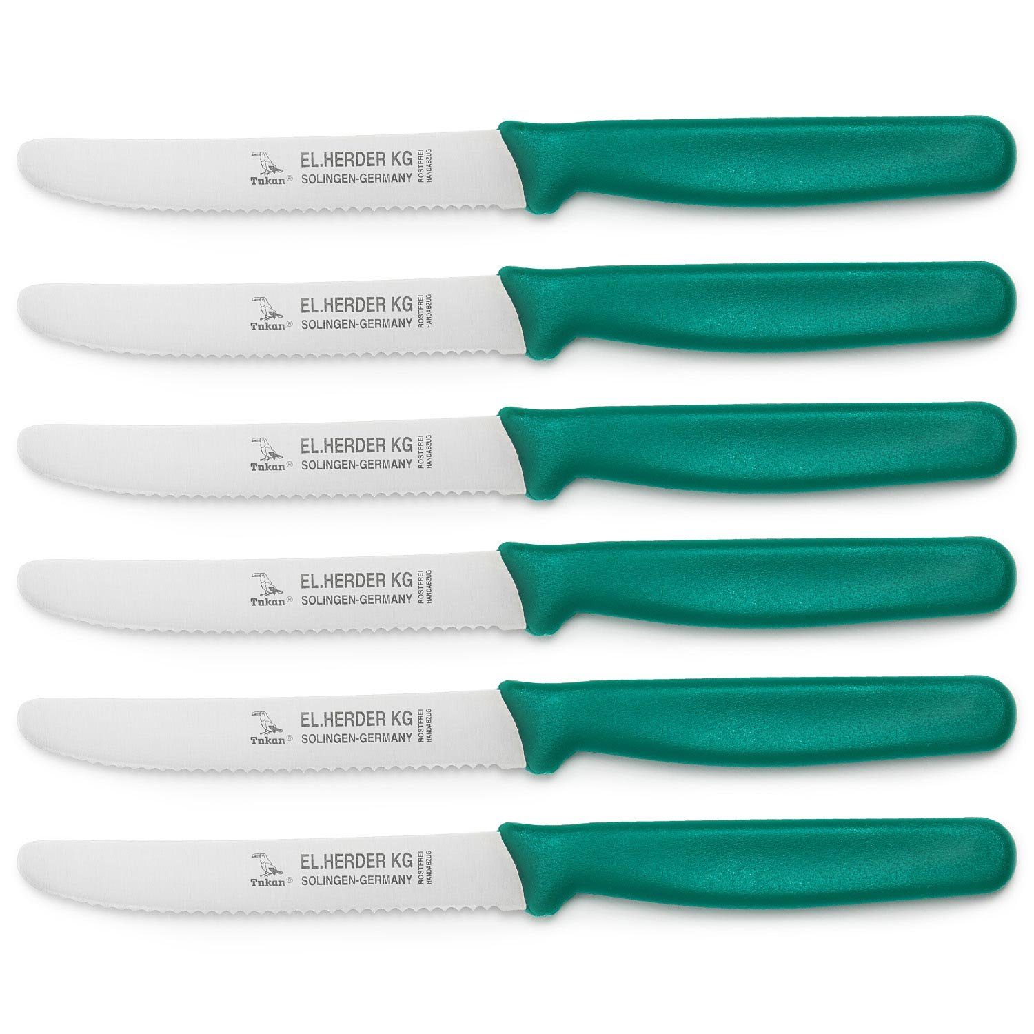 Landshop24 Brötchenmesser Brotmesser Tomatenmesser Tafelmesser 6er Set grün, Edelstahl (Spezialstahl 1.4116) konisch geschliffen