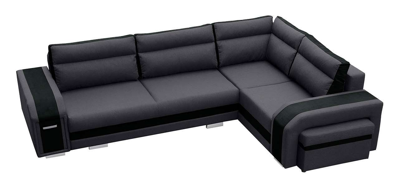 Inari Minibar - mit mit und Hocker Dunkelgrau-schwarz MÖBEL Couch MKS Ecksofa L-Form Schlaffunktion NASSAN,