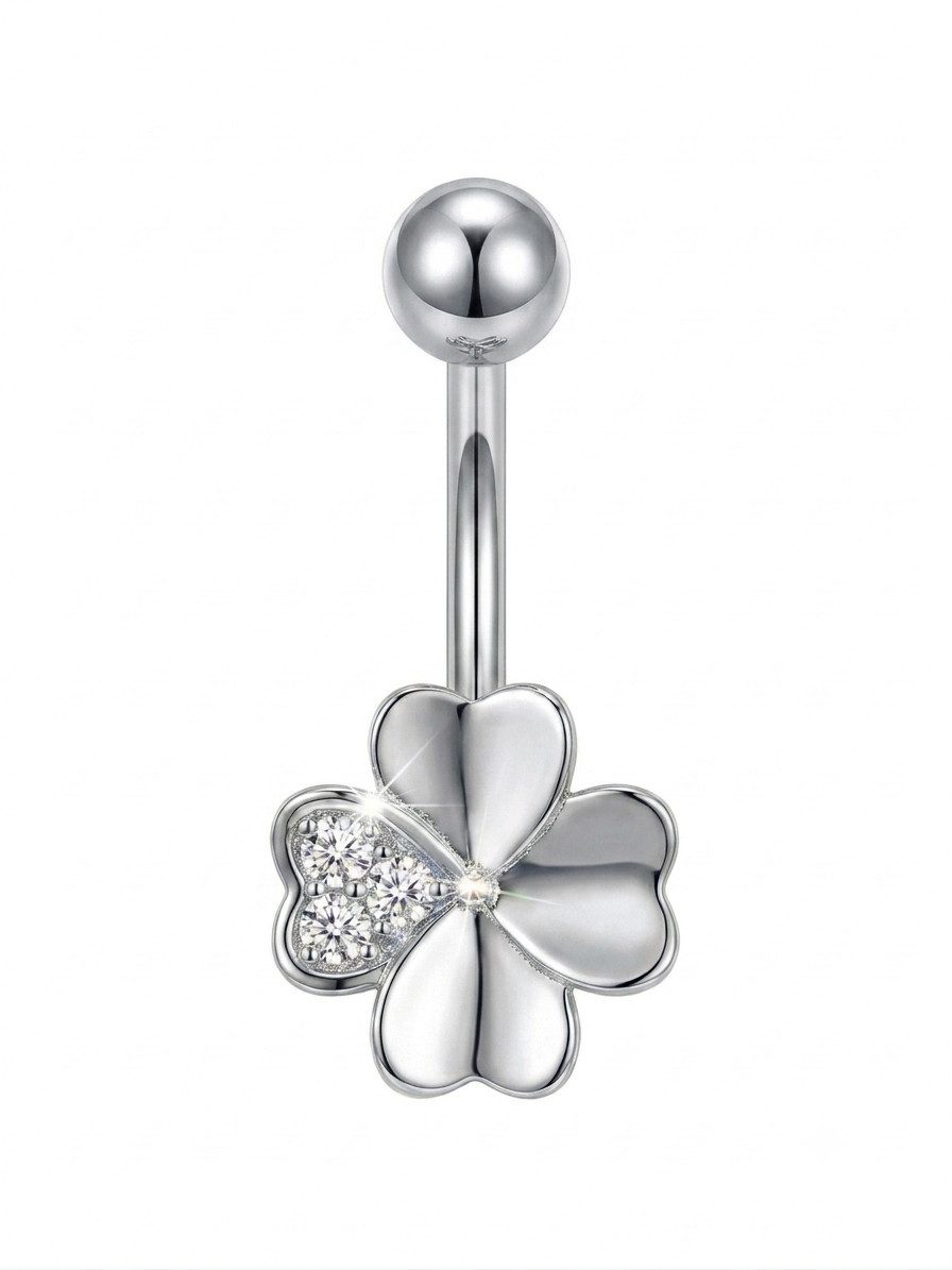 Karisma Schmuck Bauchnabelpiercing Kleeblatt Herz Chirurgenstahl 316L Vergoldet mit Zirkonia Kristallen, Bauchpiercing Glücksbringer