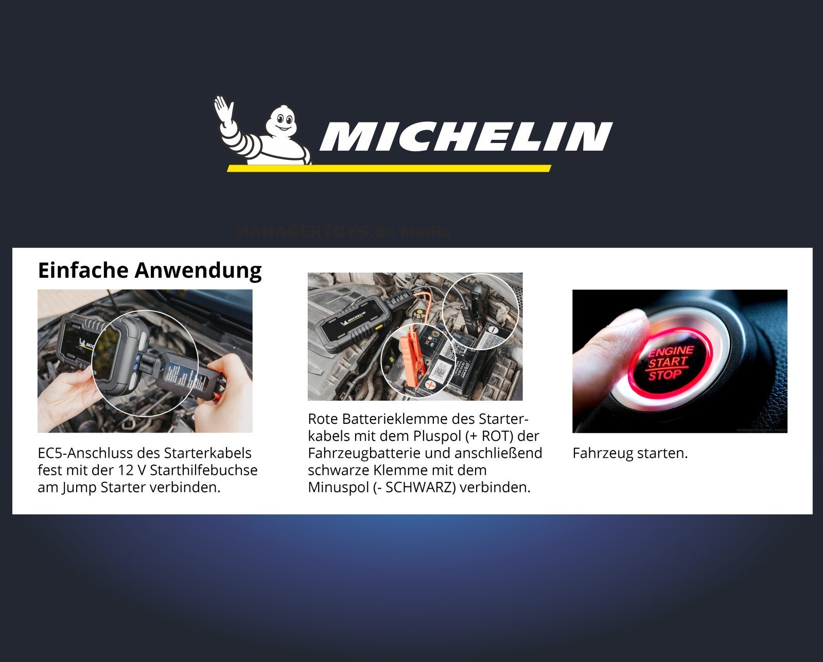 Starthilfegerät mAh Akku 12.000 Starter Michelin Jump Auto MJS120 KFZ Powerbank Ladegerät