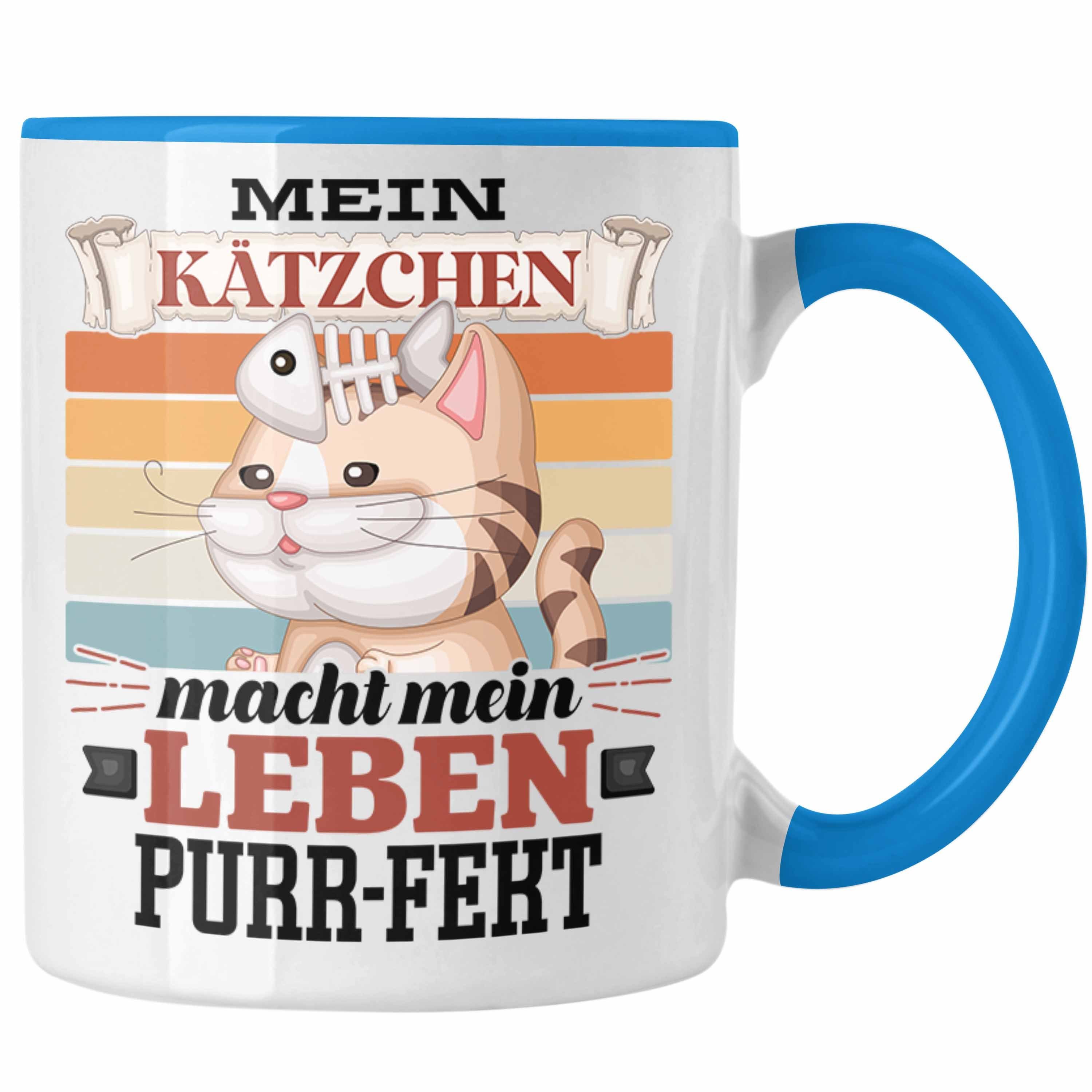Trendation Tasse Katze Tasse Geschenk Spruch Geschenkidee für Katzen-Mama Papa Katzenli Blau