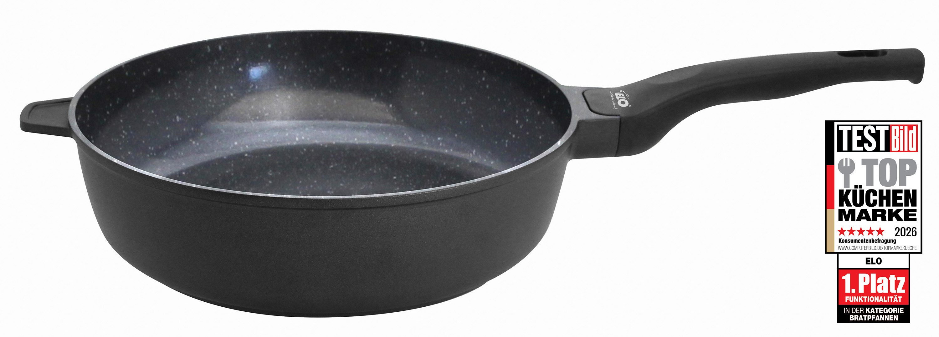 Elo Schmorpfanne Siloncast Pfanne mit Gegengriff, Aluminiumguss (1-tlg), antihaftbeschichtet, hitzeisolierender Stiel, Gegengriff
