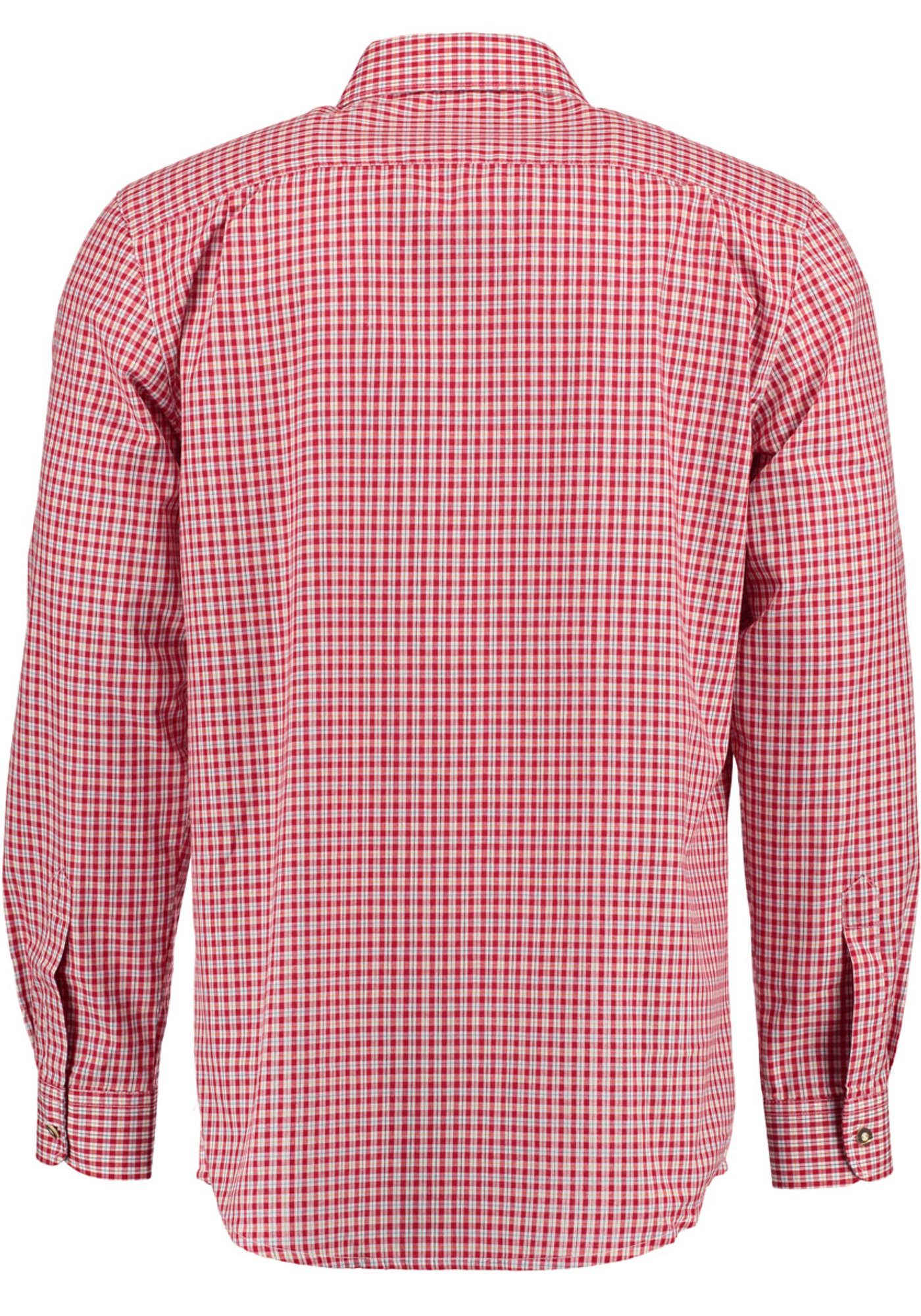 mittelrot der Krempelärmeln auf OS-Trachten mit und Trachtenhemd Vakas Hirsch-Stickerei Brusttasche Langarmhemd
