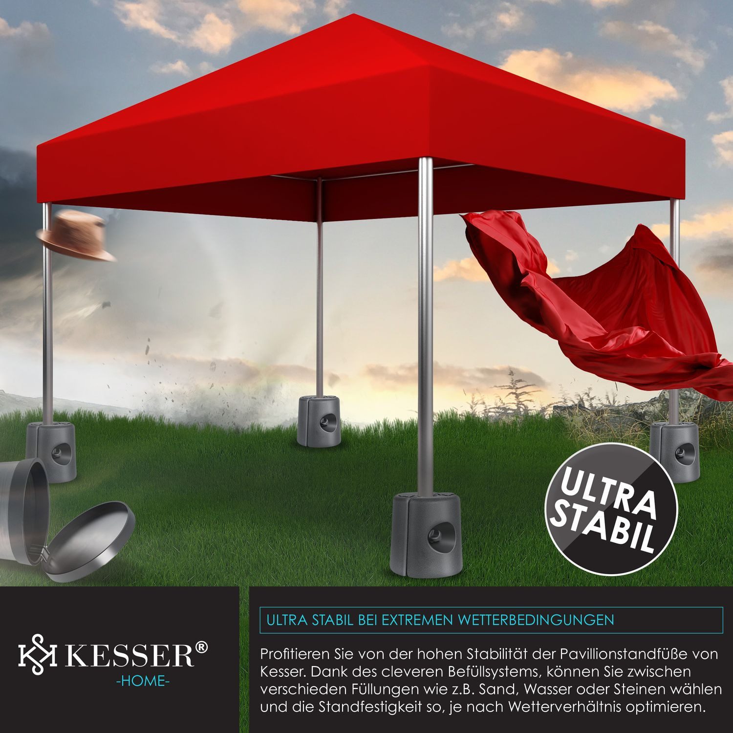 KESSER Beschwerungsgewicht, Pavillonstandfüße 4er Set Pavillon Standfuß mit Wasser Sand