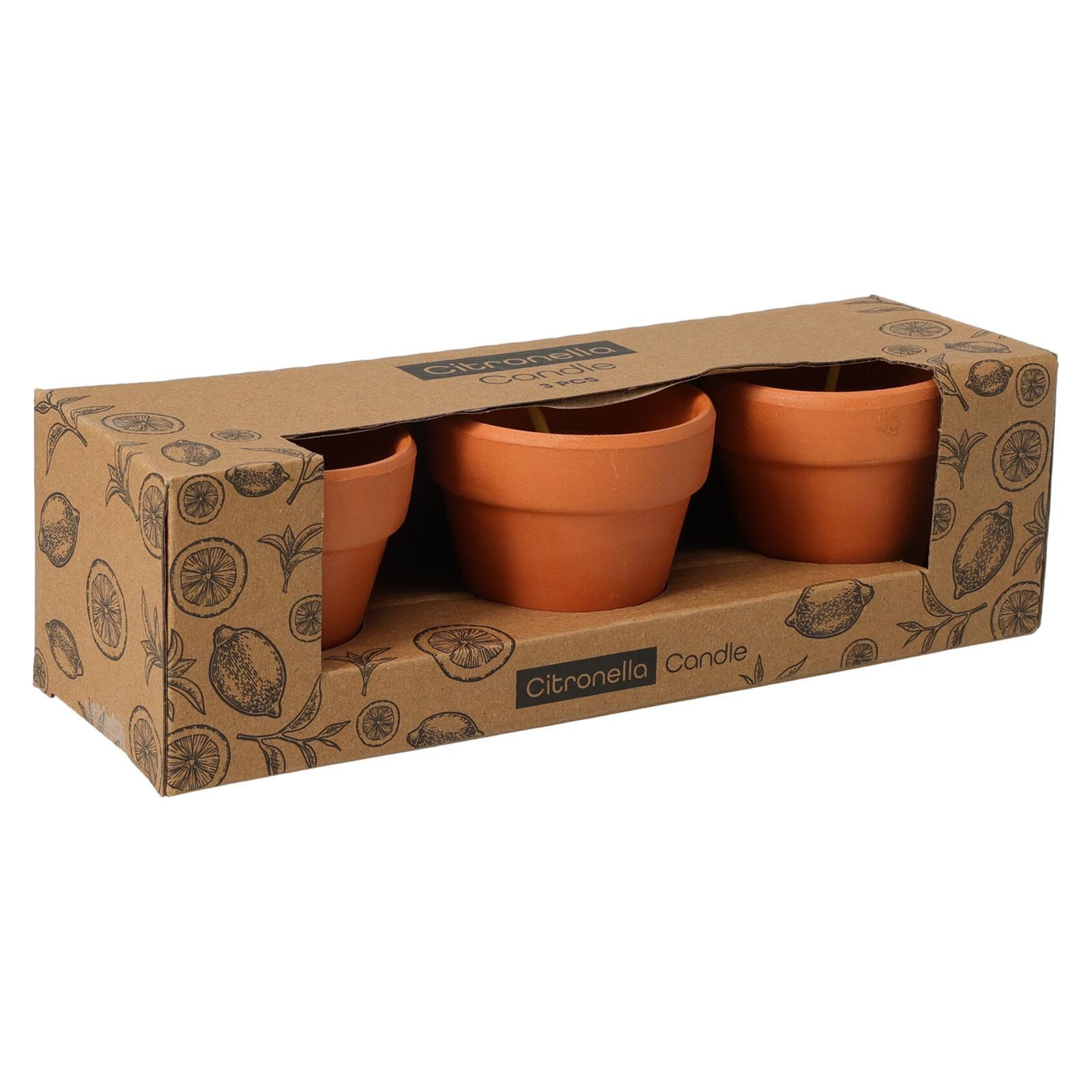 HAC24 Duftkerze Citronella Kerze im Terrakotta Topf 7x7 cm Mückenschutz Insektenschutz (Set, 3-tlg), Brenndauer je 6 Stunden