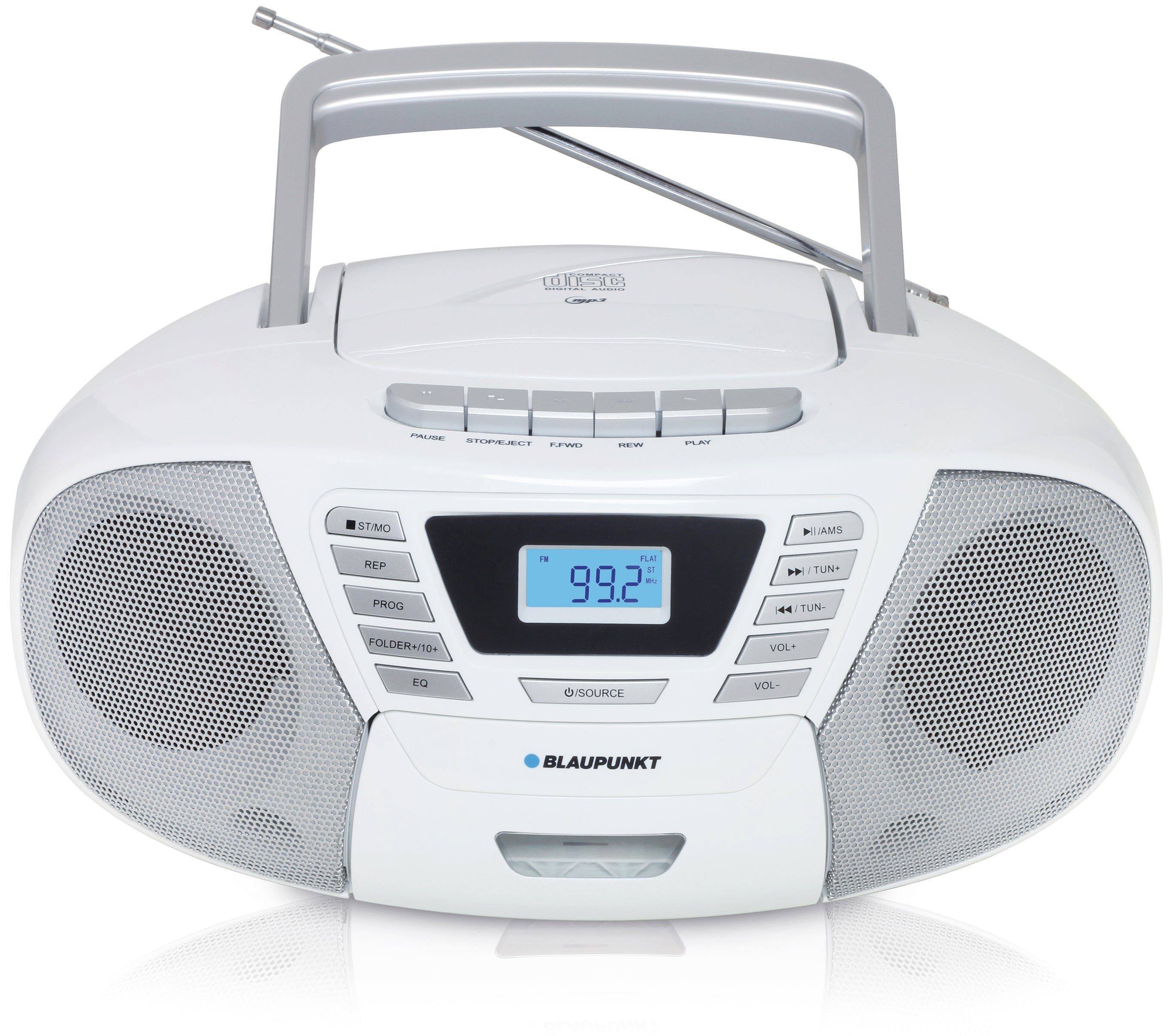 Blaupunkt B 120 Boombox (UKW, FM, 6,00 W, Hörbuchfunktion, Bluetooth, CD-Player, USB, Kassetten und Radio) weiss