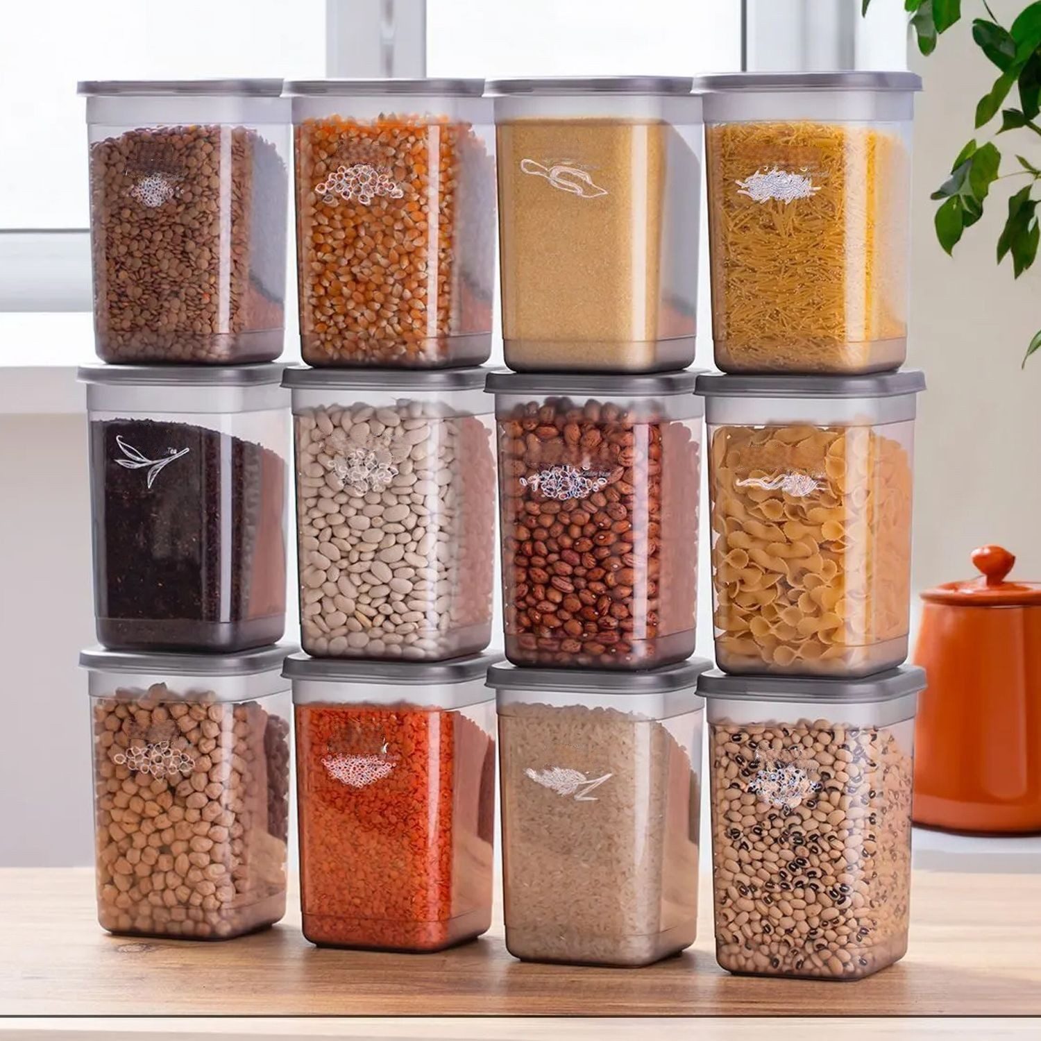 Jungengel Vorratsdose 12er Aufbewahrungsbehälter Set 1,3L Aufbewahrungsboxen Lebensmittel, Kunststoff(BPA-Frei), (Set, 12-tlg., 12-teilig), Stapelbare Vorratsdosen 1,3L, transparent-grau, robust & platzsparend