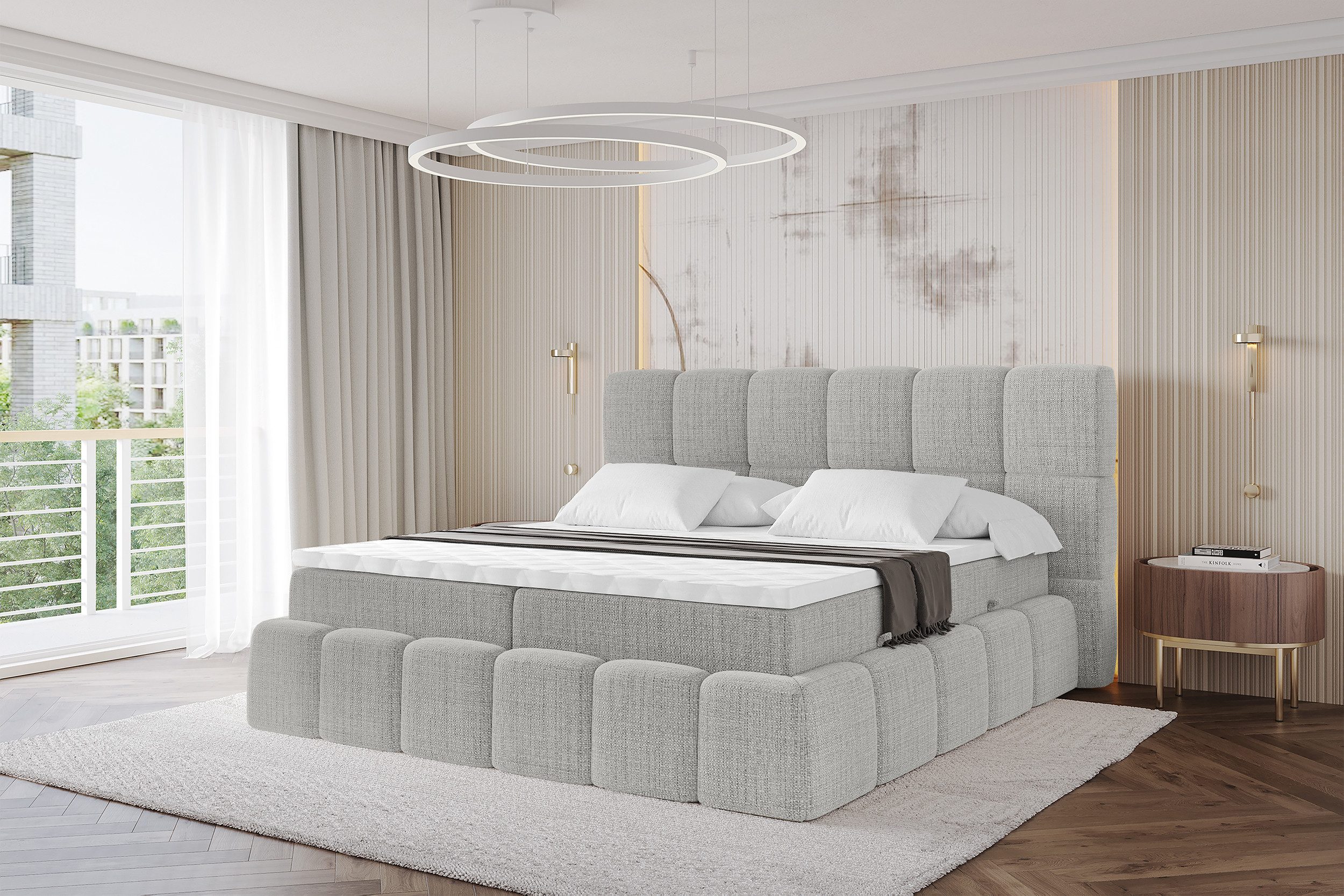 ALTDECOR Boxspringbett AURI (Multipocket-Matratze H4, H3 Matratze Bonellfederung, Topper, Kopfteil)