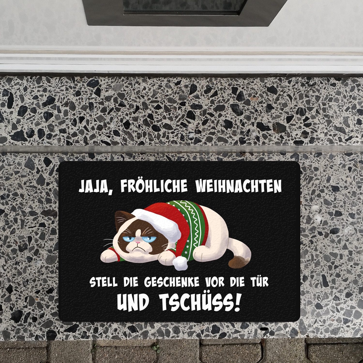 speecheese Fußmatte Jaja fröhliche Weihnachten mit grummeliger Katze Fußmat günstig online kaufen